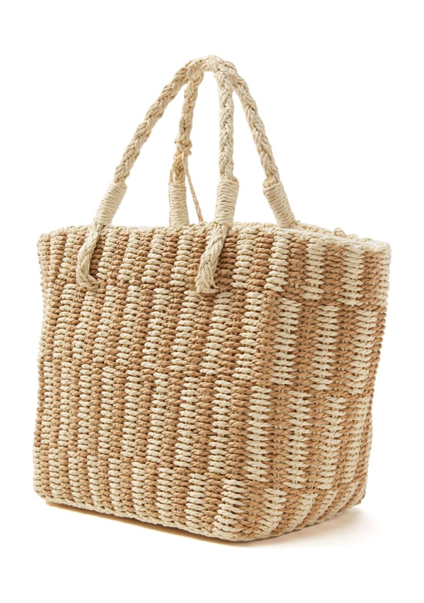 Patterned Medium Straw Tote