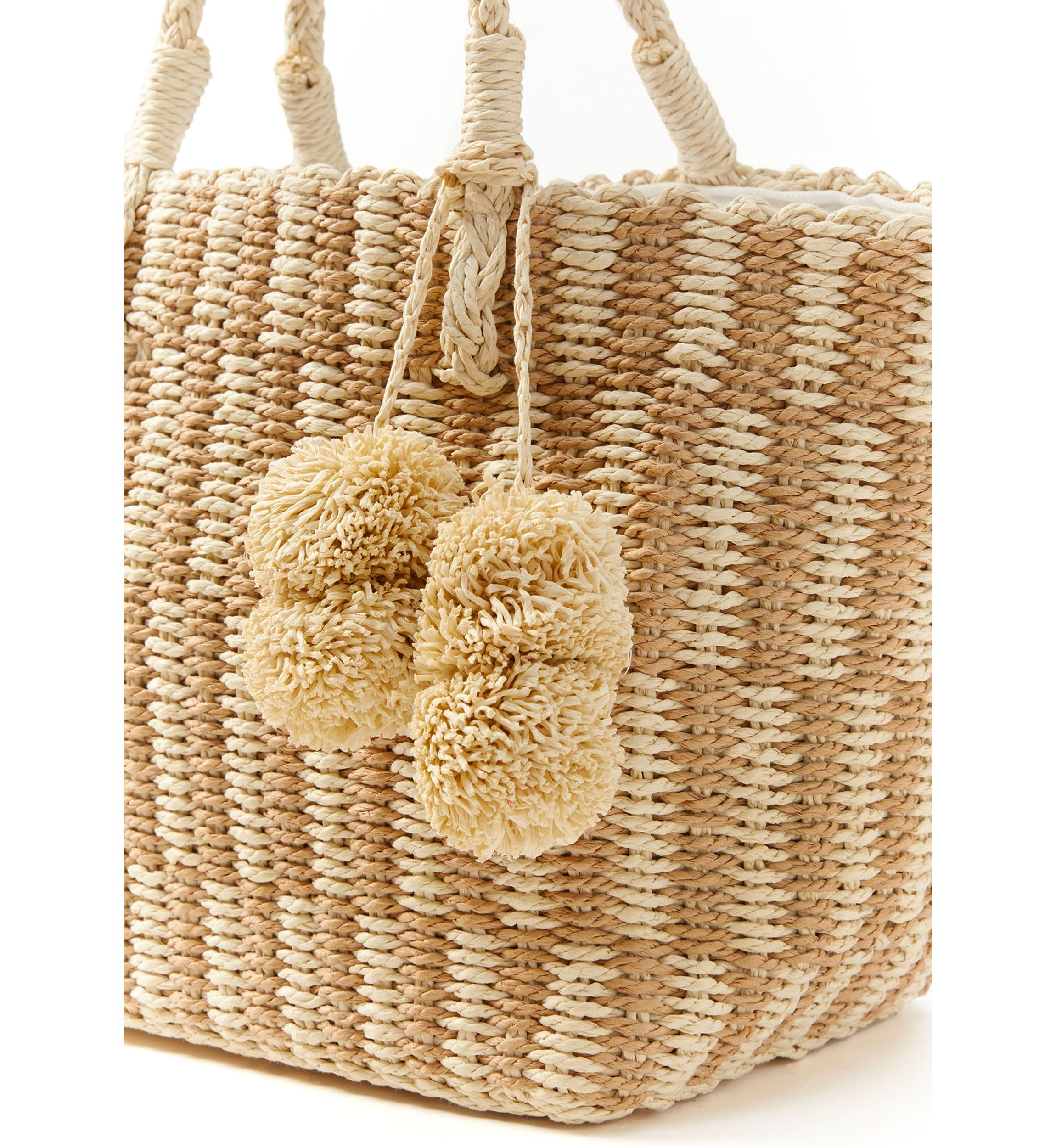 Patterned Medium Straw Tote