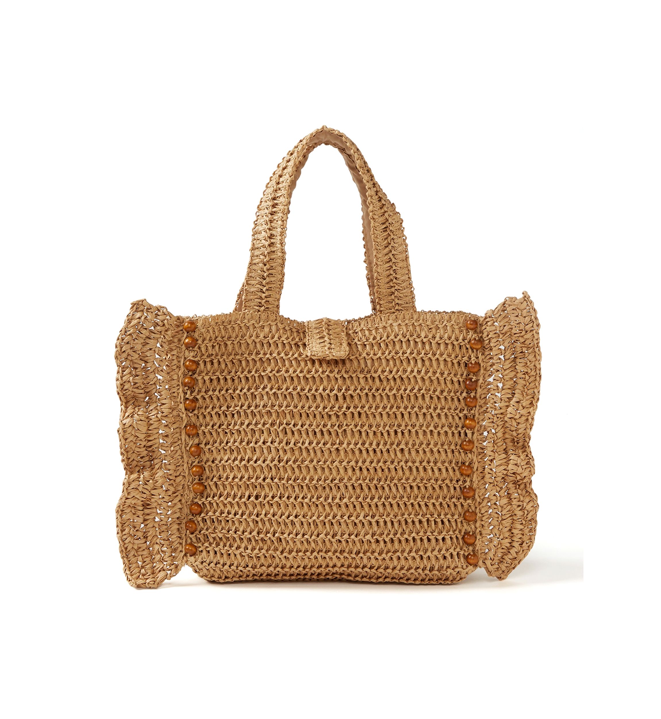Wood Beaded Ruffle Tote