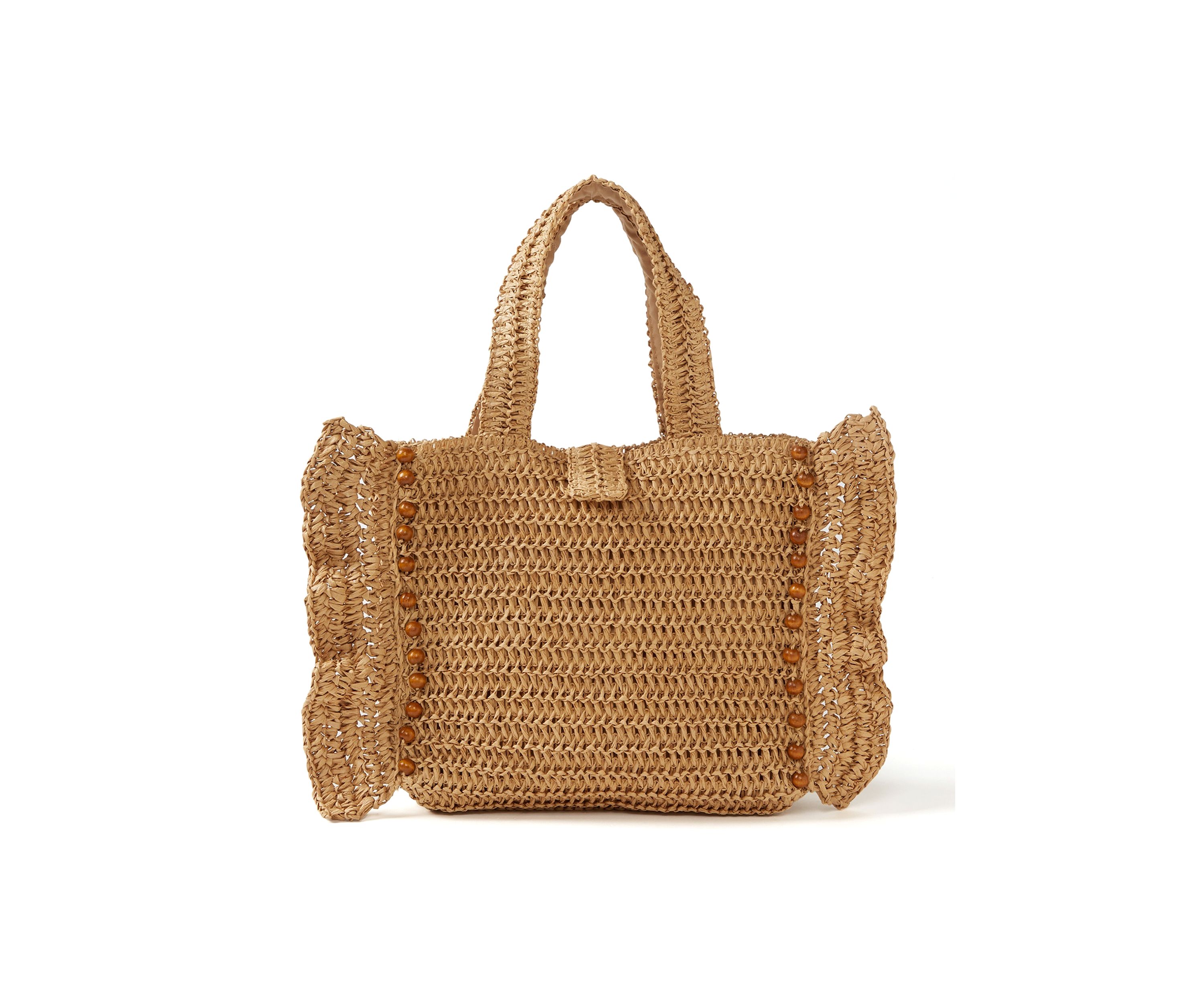 Wood Beaded Ruffle Tote