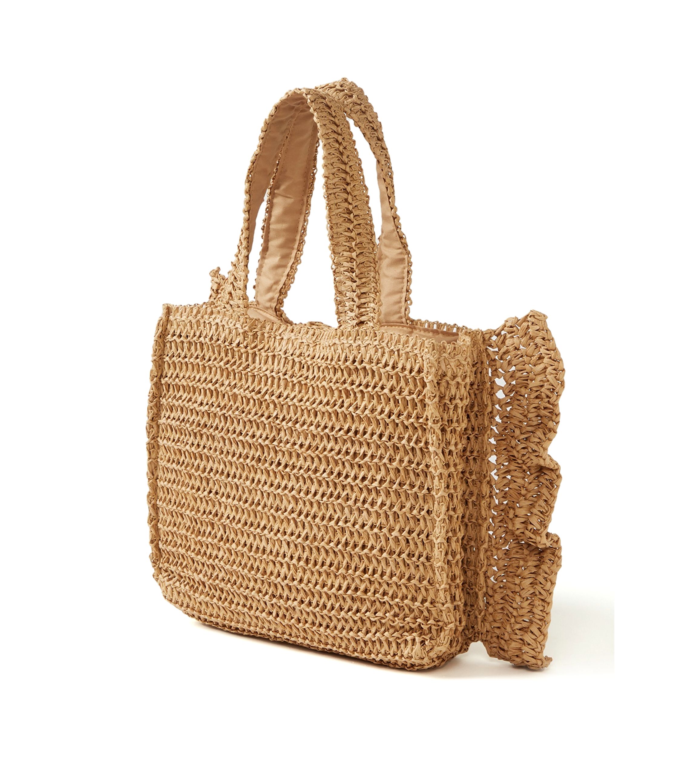 Wood Beaded Ruffle Tote