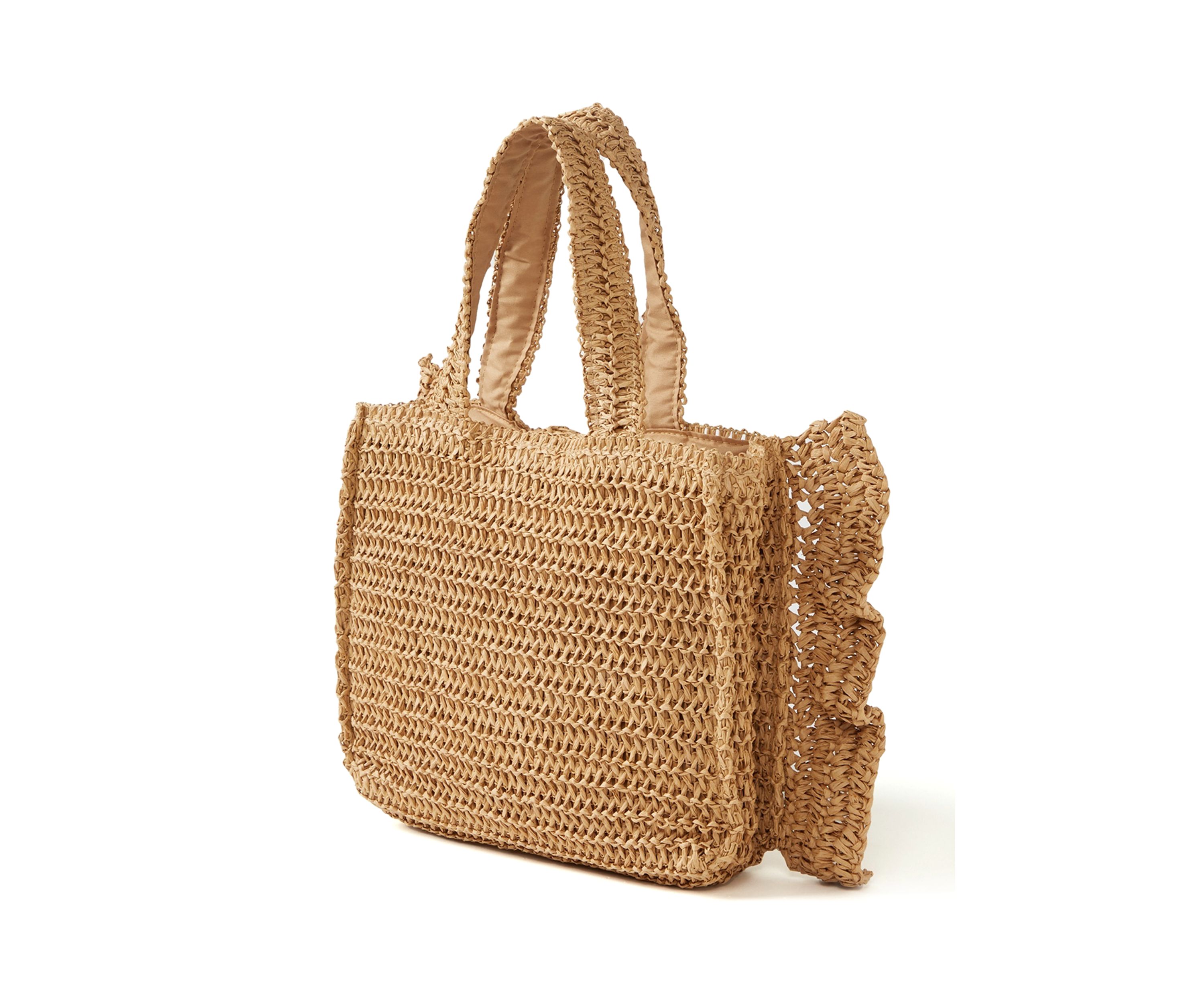Wood Beaded Ruffle Tote