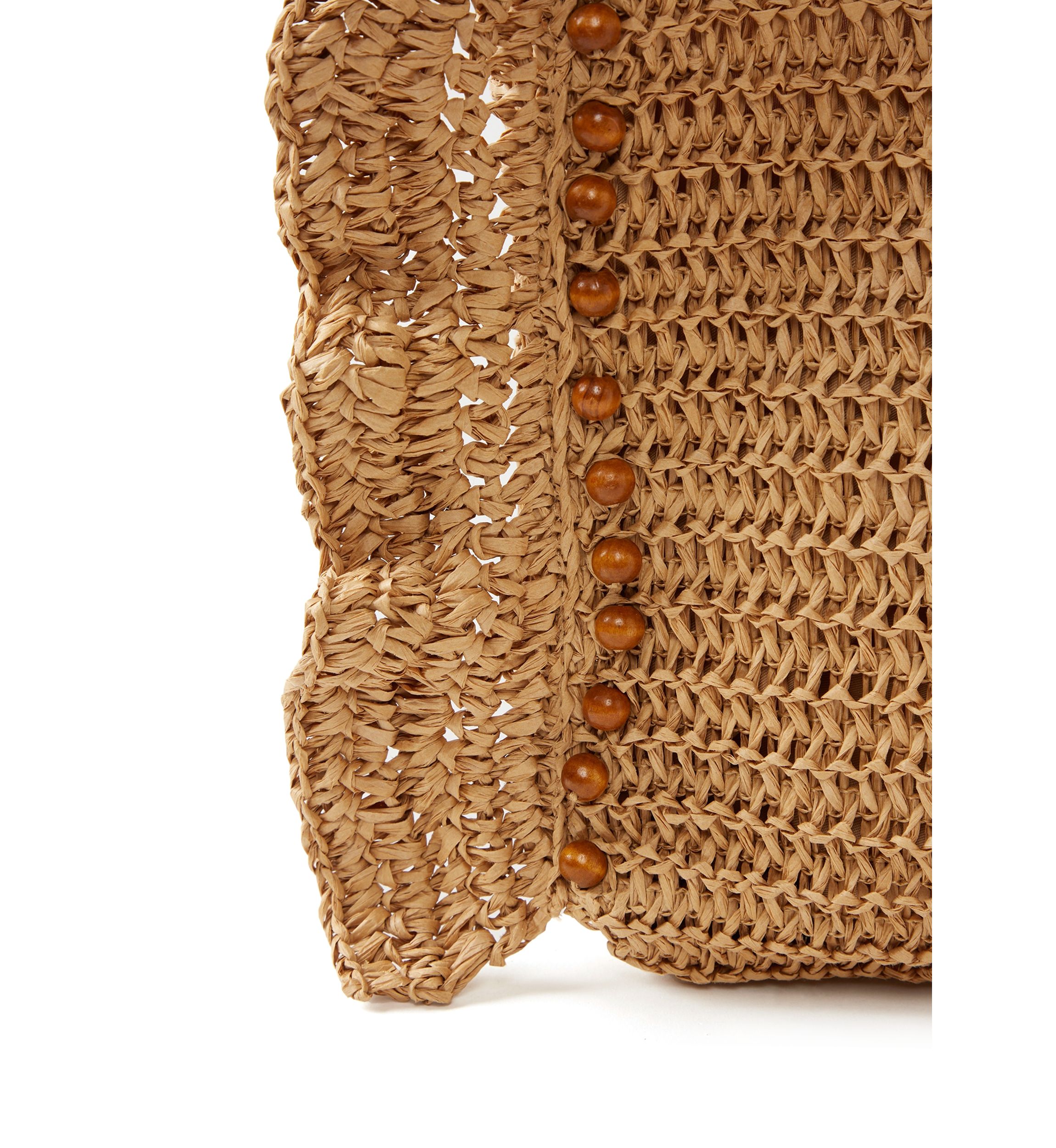 Wood Beaded Ruffle Tote