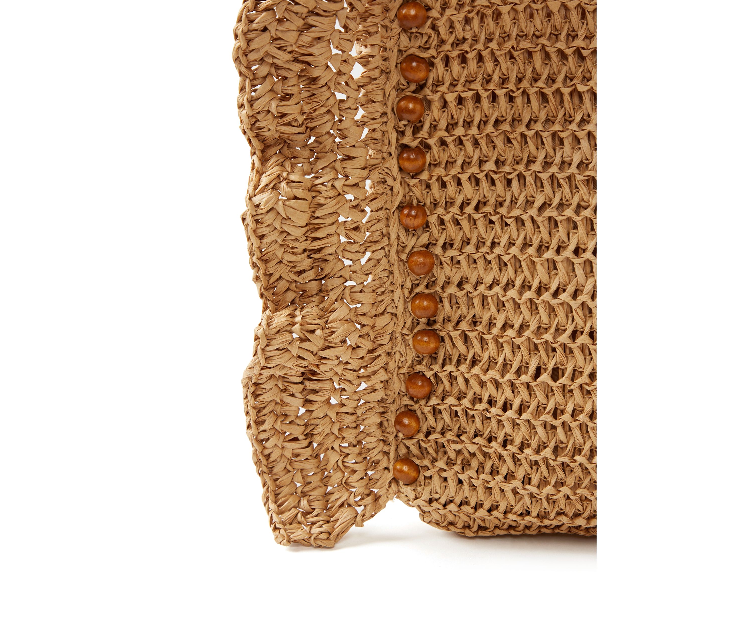 Wood Beaded Ruffle Tote