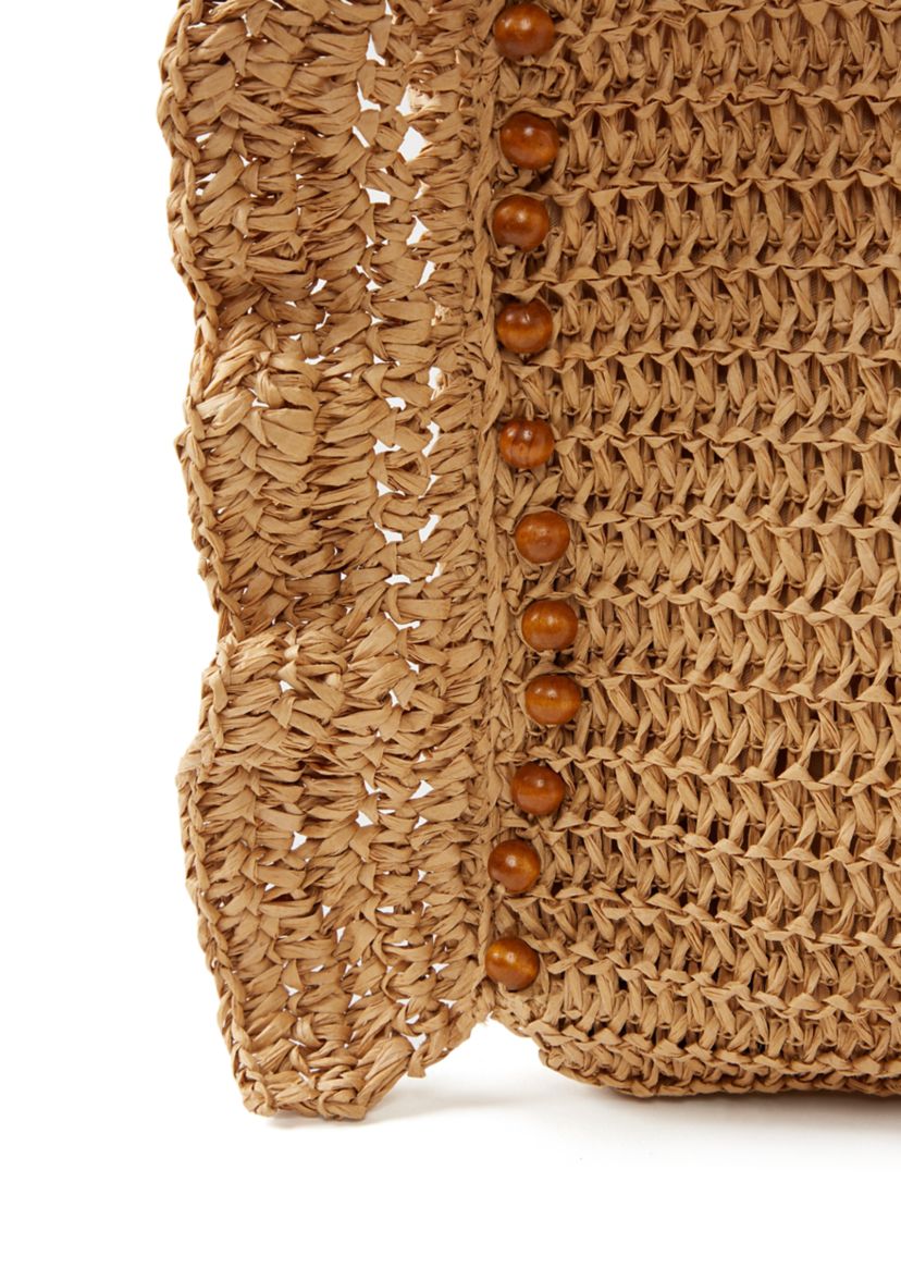 Wood Beaded Ruffle Tote