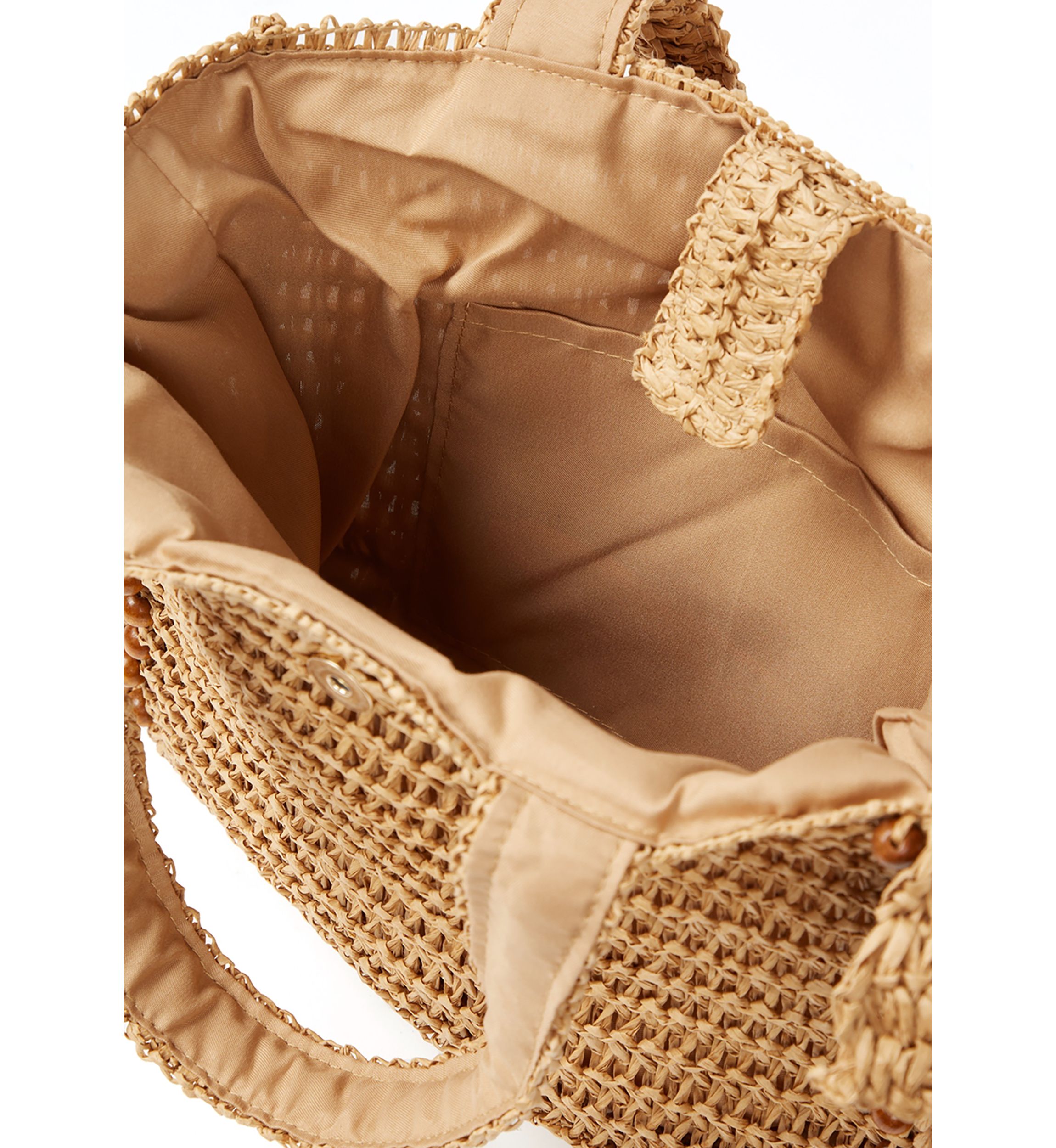 Wood Beaded Ruffle Tote