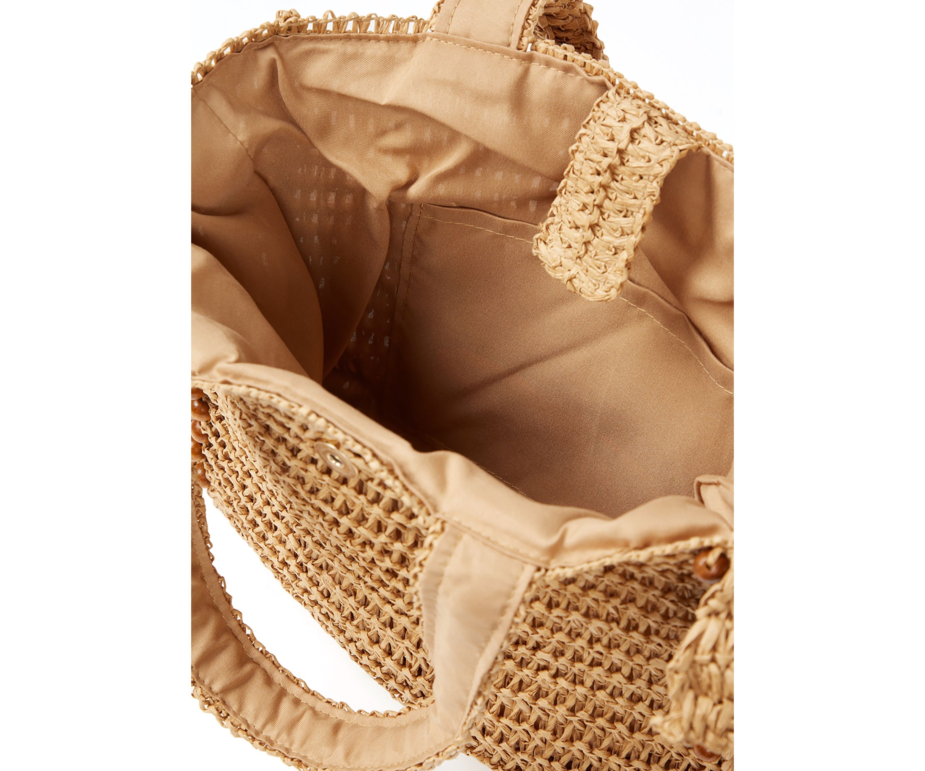 Wood Beaded Ruffle Tote
