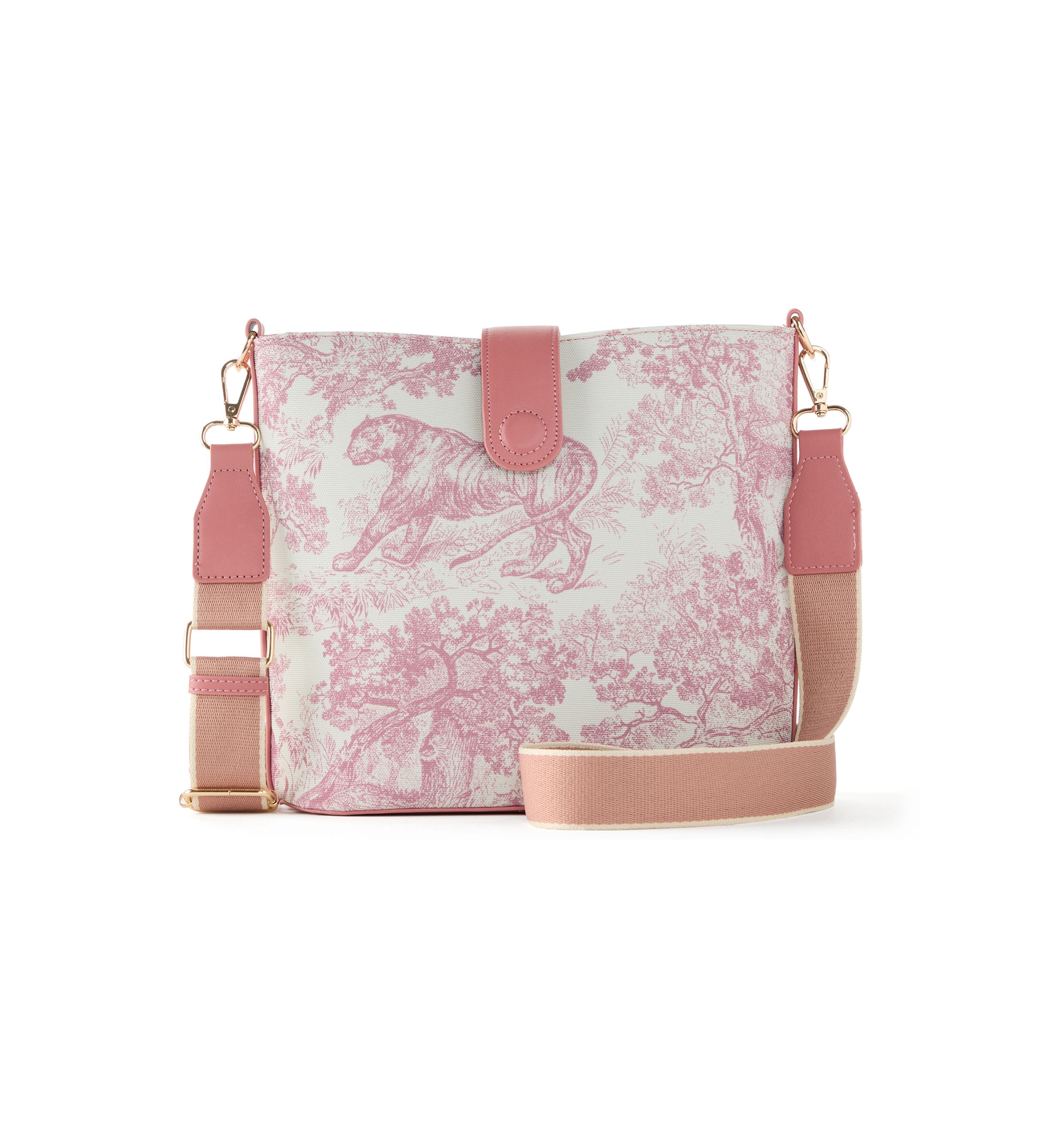 Toile Printed Canvas Crossbody Tote Bag
