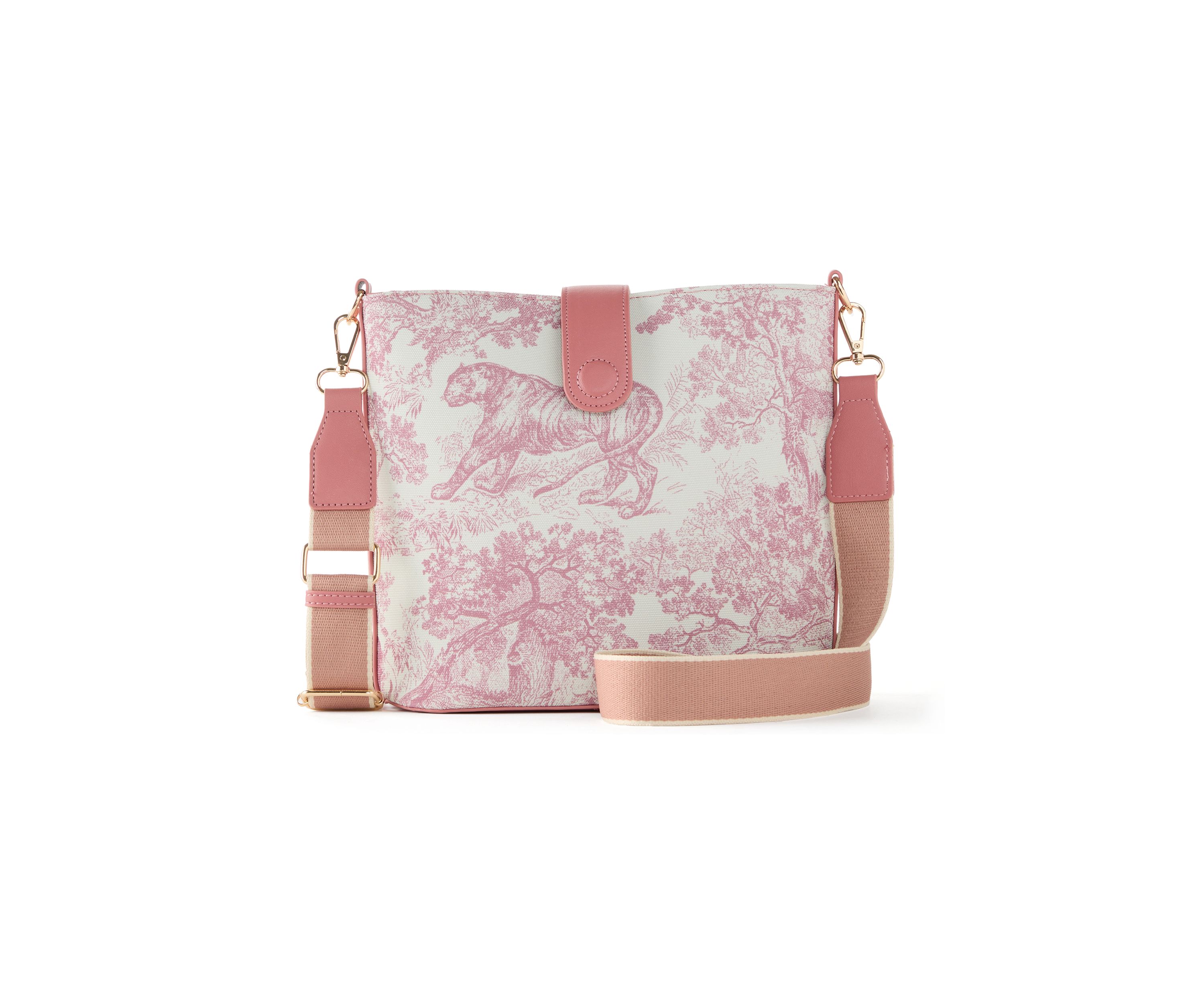 Toile Printed Canvas Crossbody Tote Bag