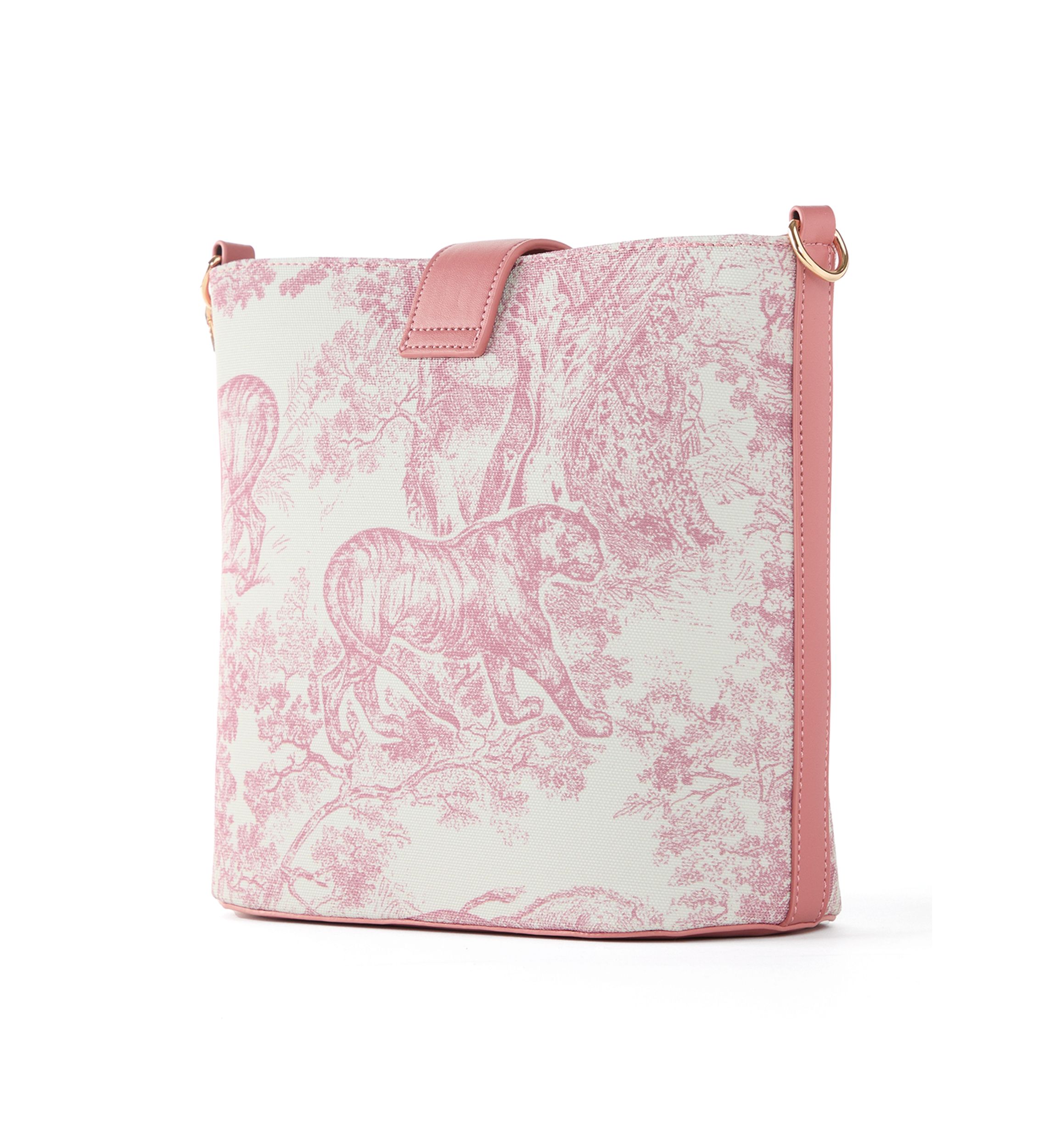 Toile Printed Canvas Crossbody Tote Bag