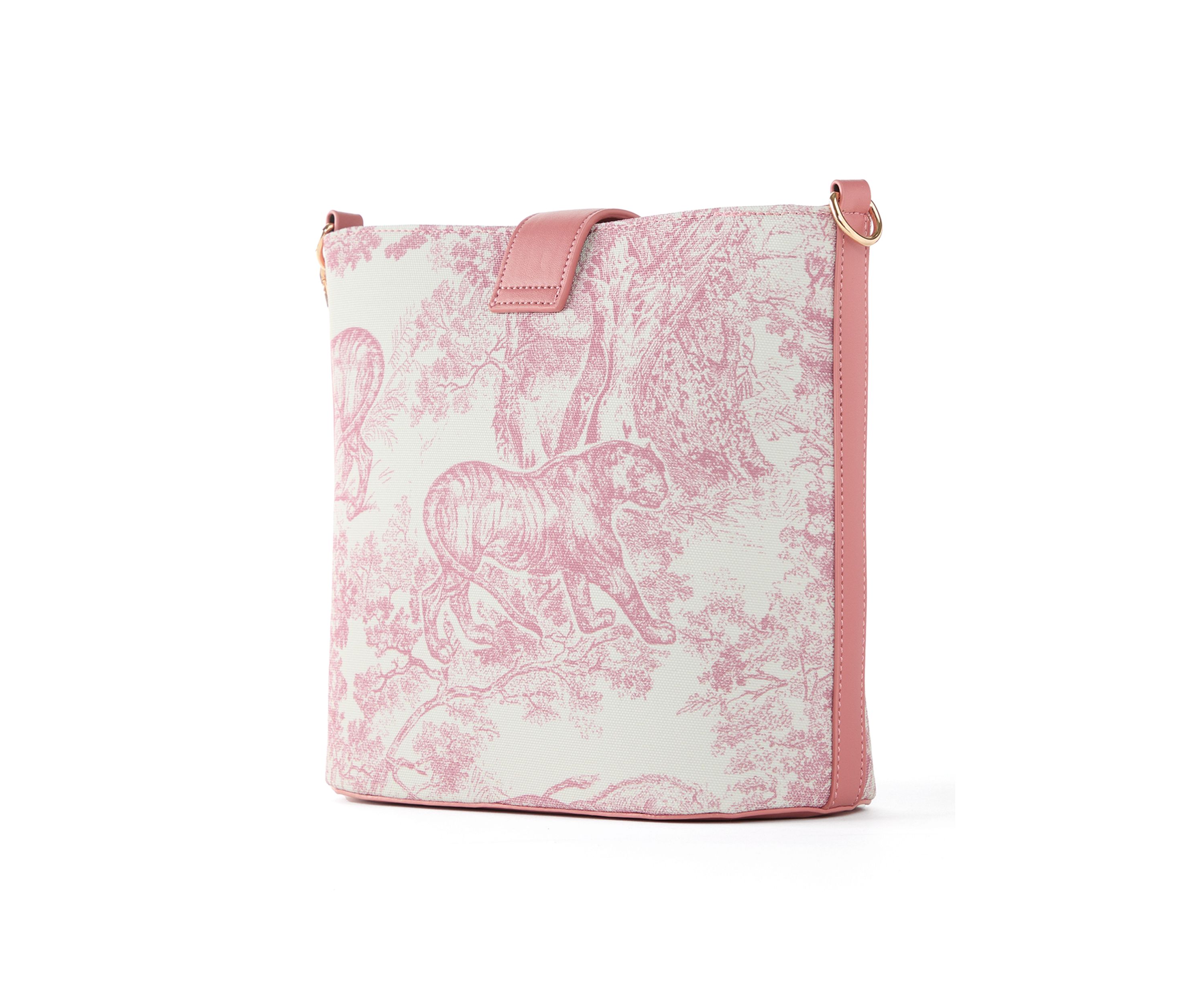 Toile Printed Canvas Crossbody Tote Bag
