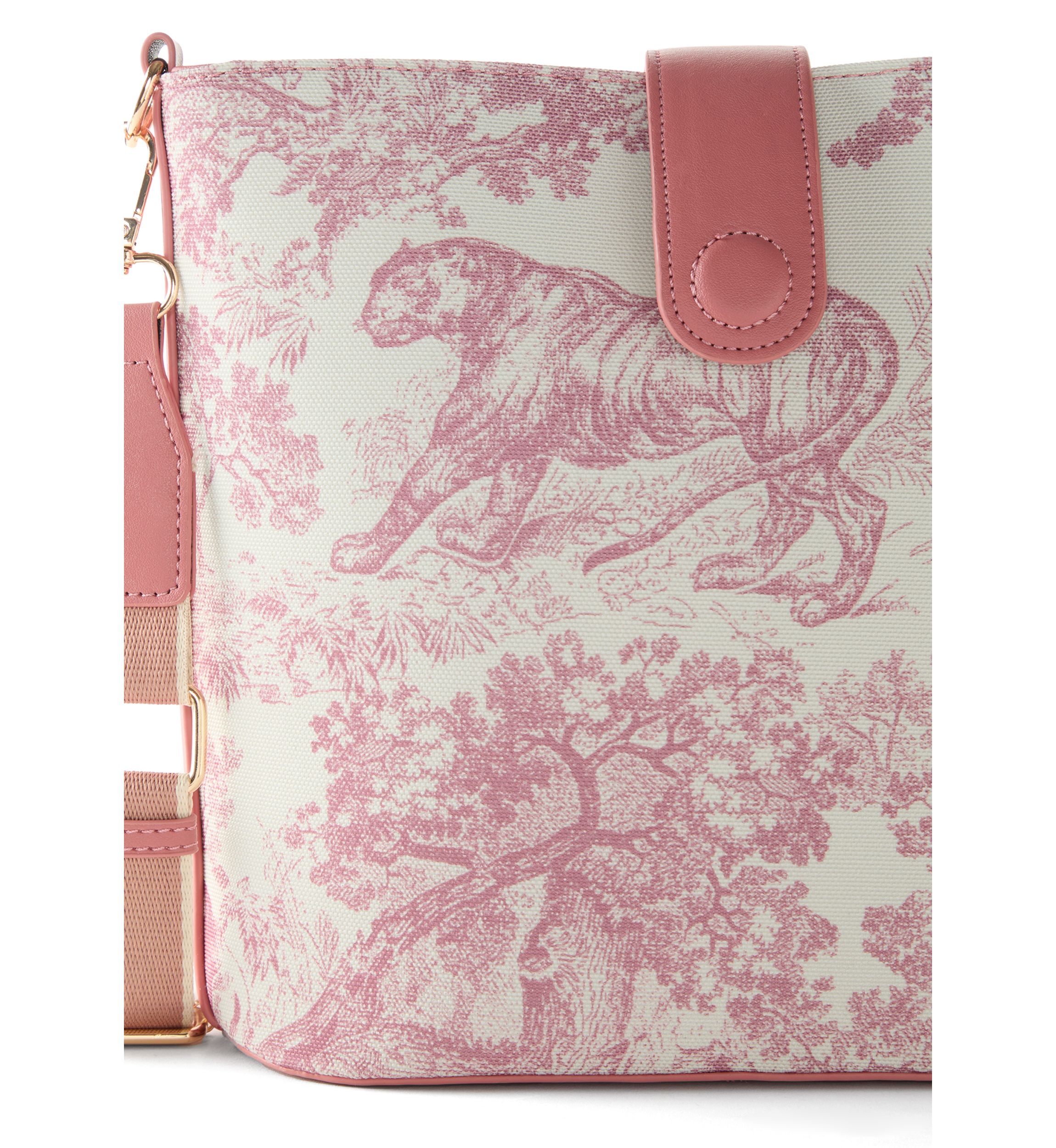 Toile Printed Canvas Crossbody Tote Bag
