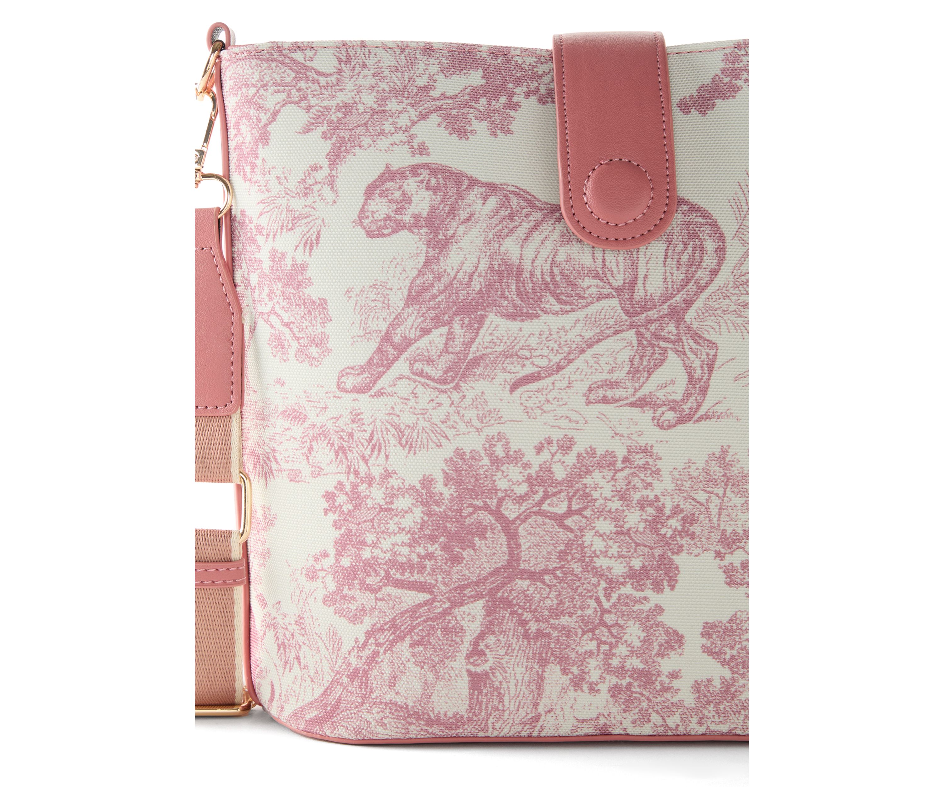 Toile Printed Canvas Crossbody Tote Bag