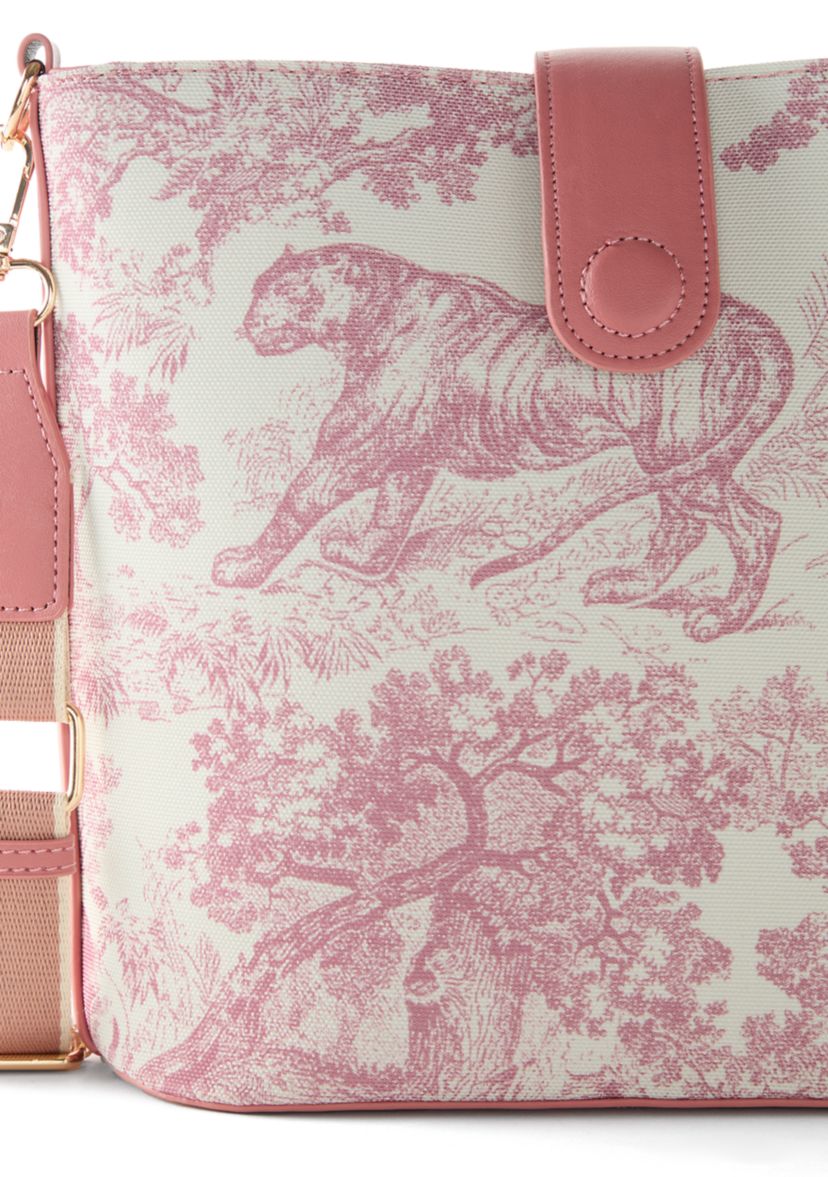 Toile Printed Canvas Crossbody Tote Bag