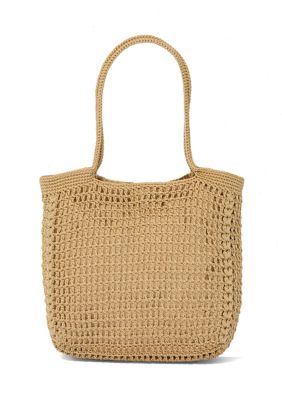 Wild Flower Large Macrame Crescent Tote Bag