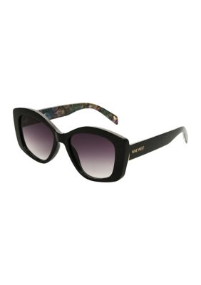 Nine West Women's Bold Oval Frame Cat Eye Sunglasses, Black
