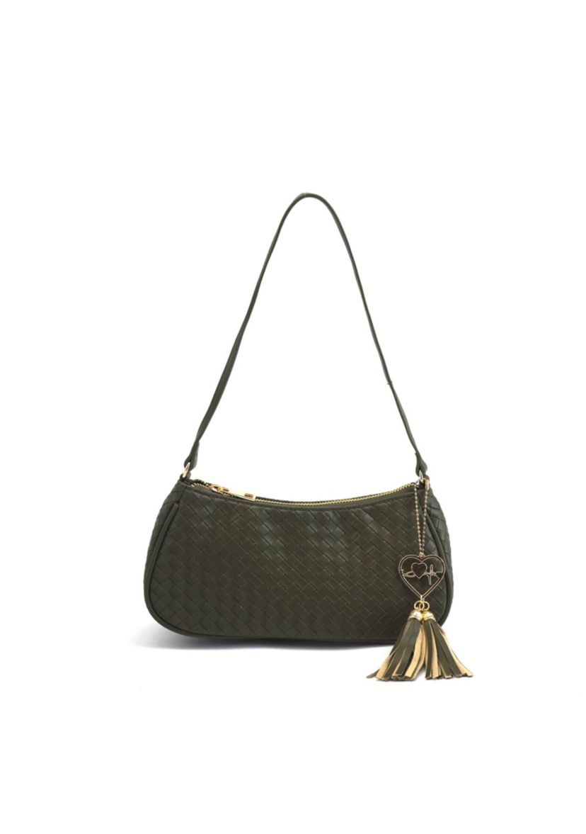 Ash Heart Tassel Woven Shoulder Bag