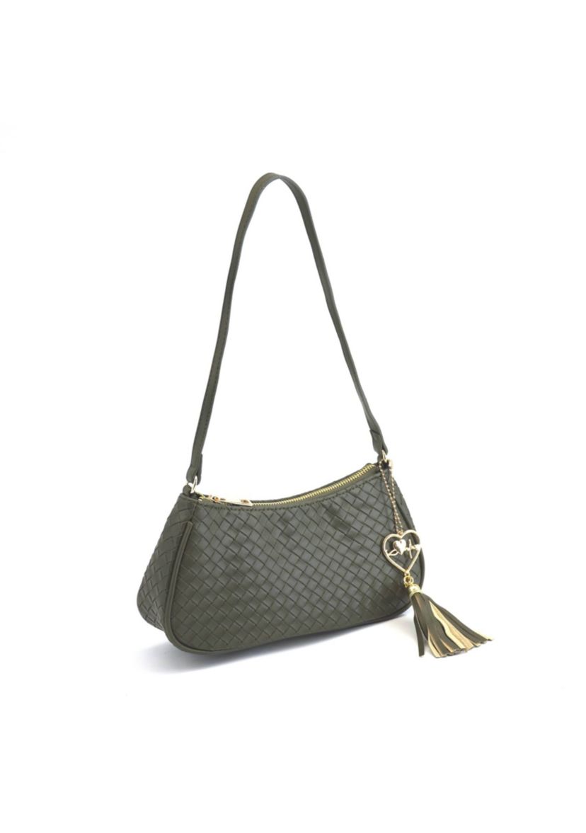 Ash Heart Tassel Woven Shoulder Bag