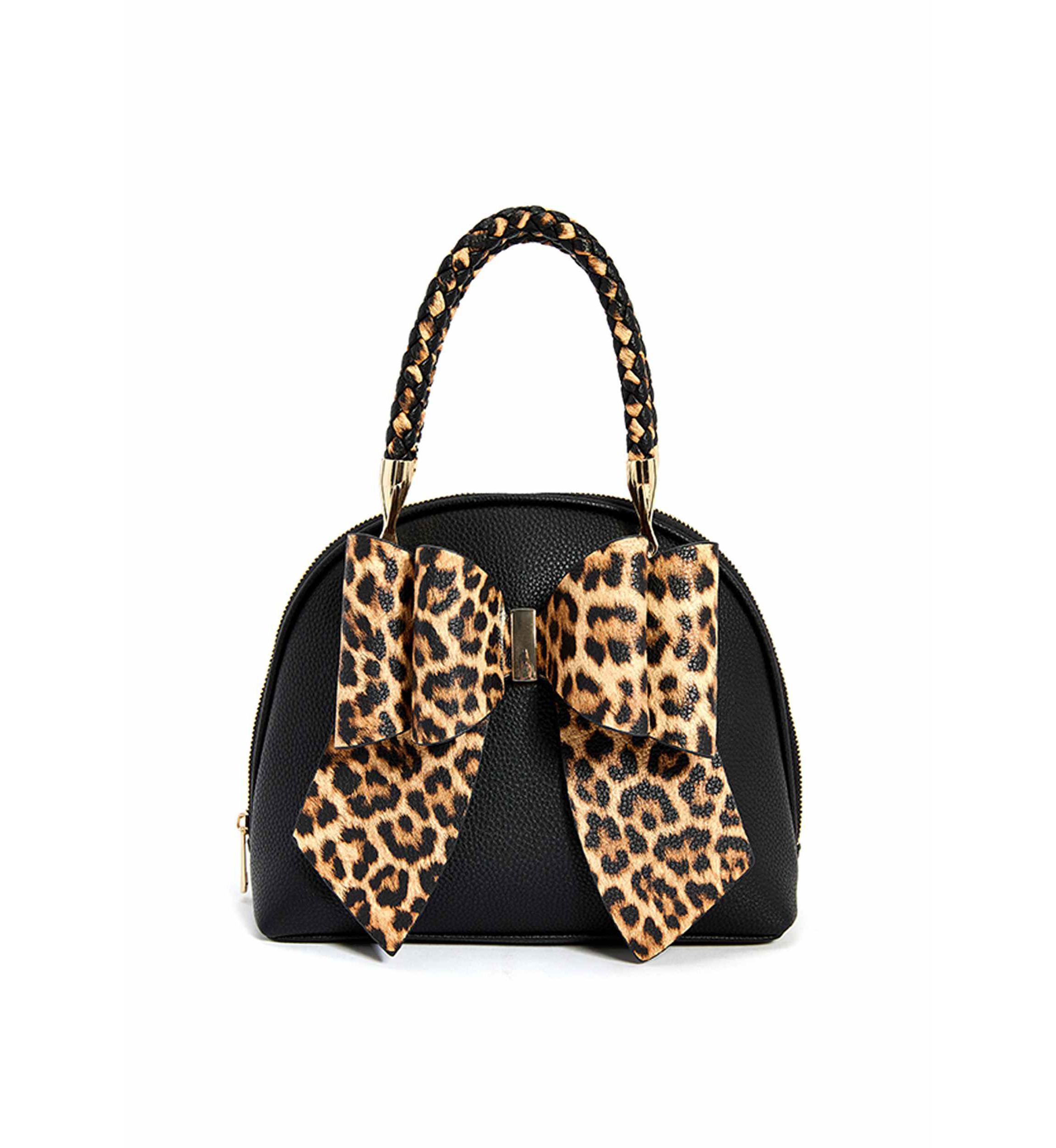 Leopard Top Handle Bow Bag