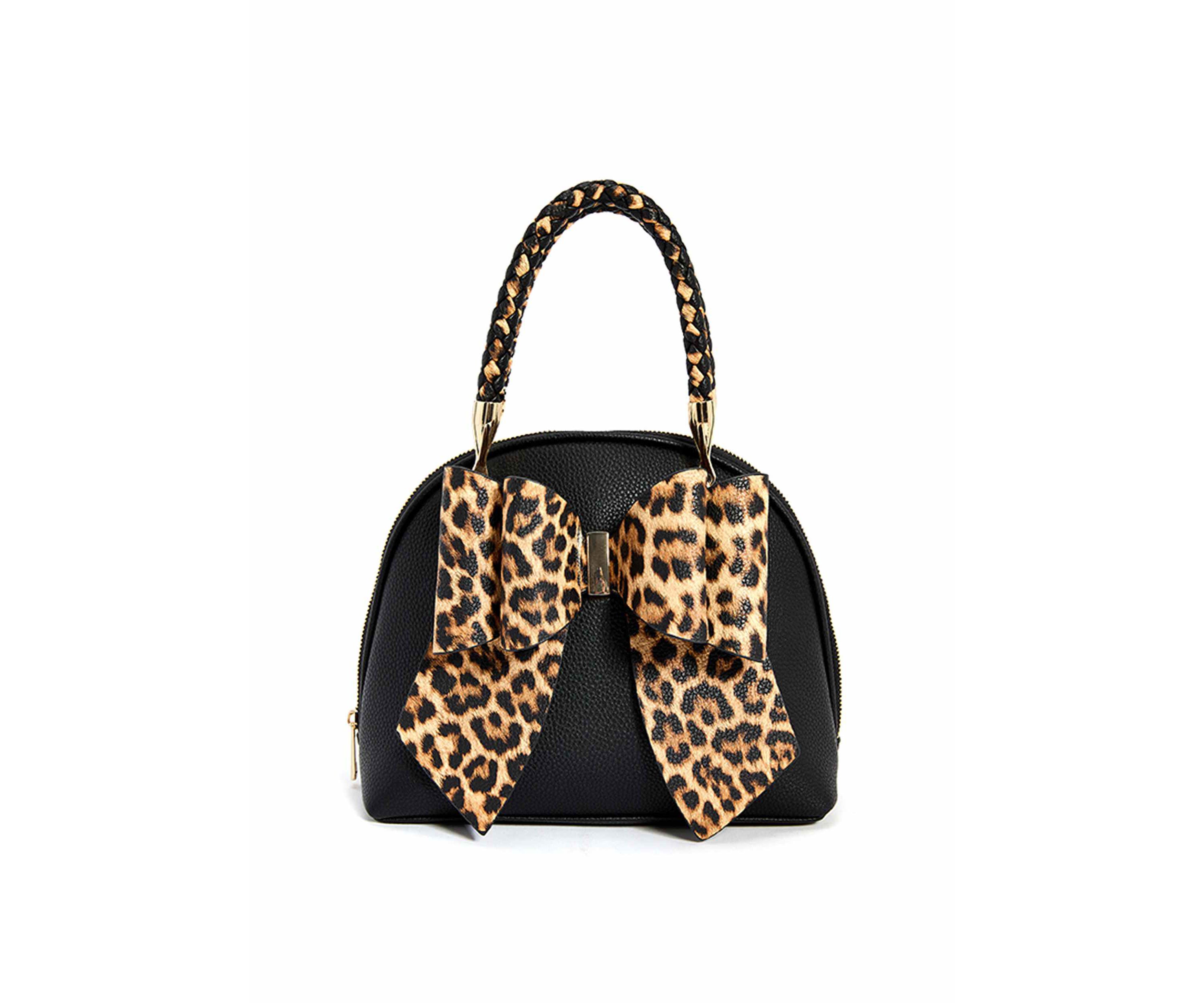 Leopard Top Handle Bow Bag