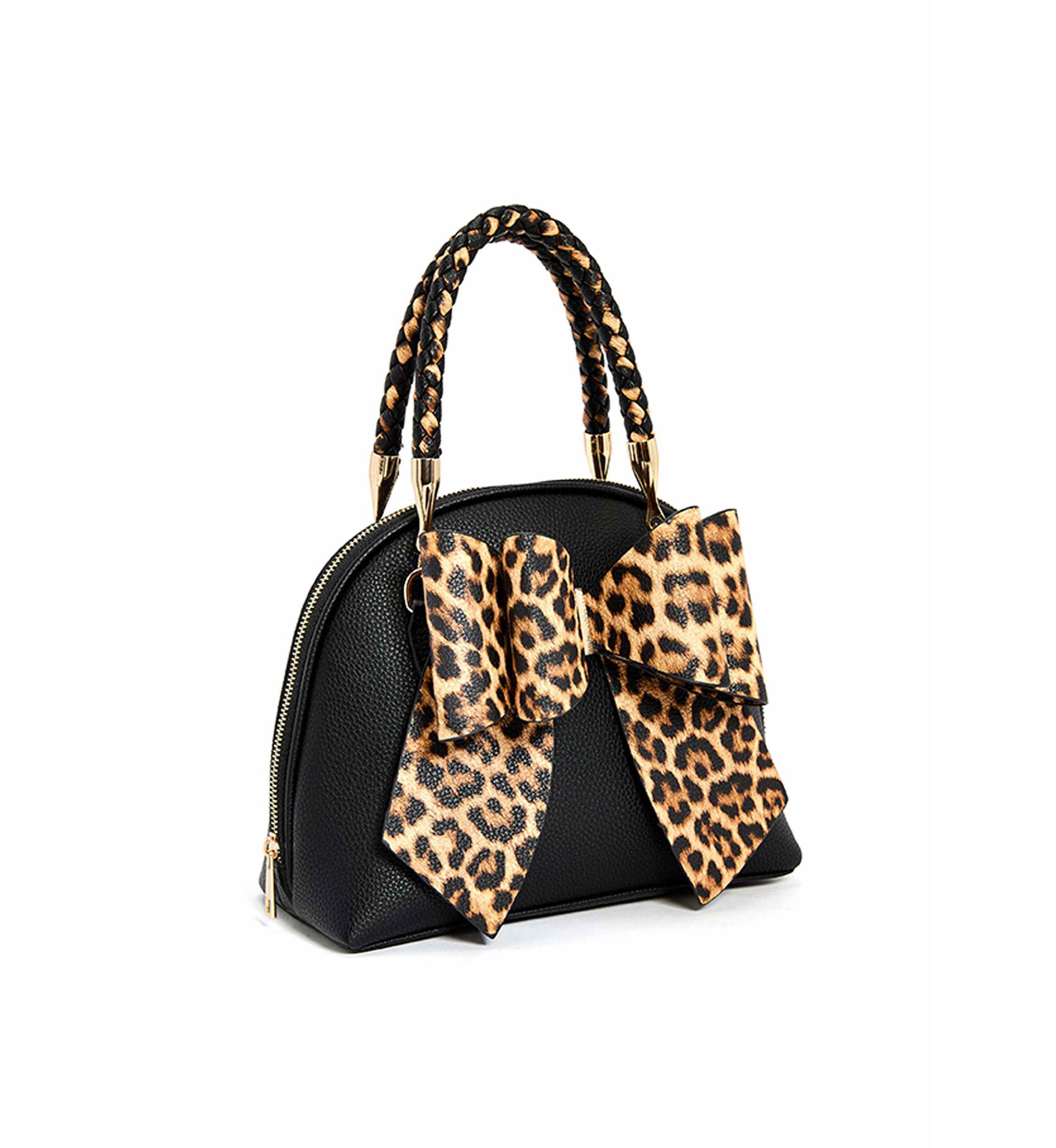 Leopard Top Handle Bow Bag