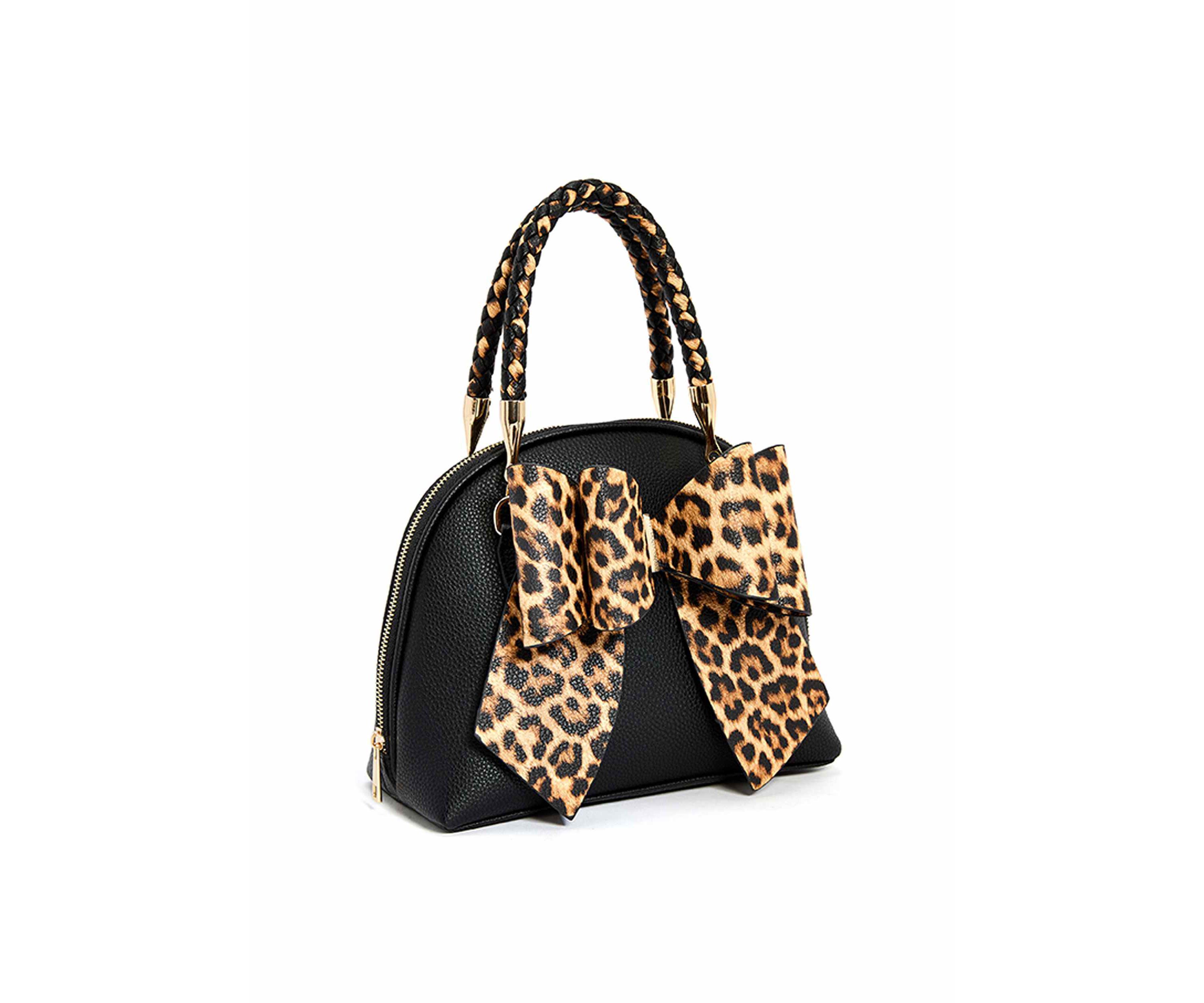 Leopard Top Handle Bow Bag