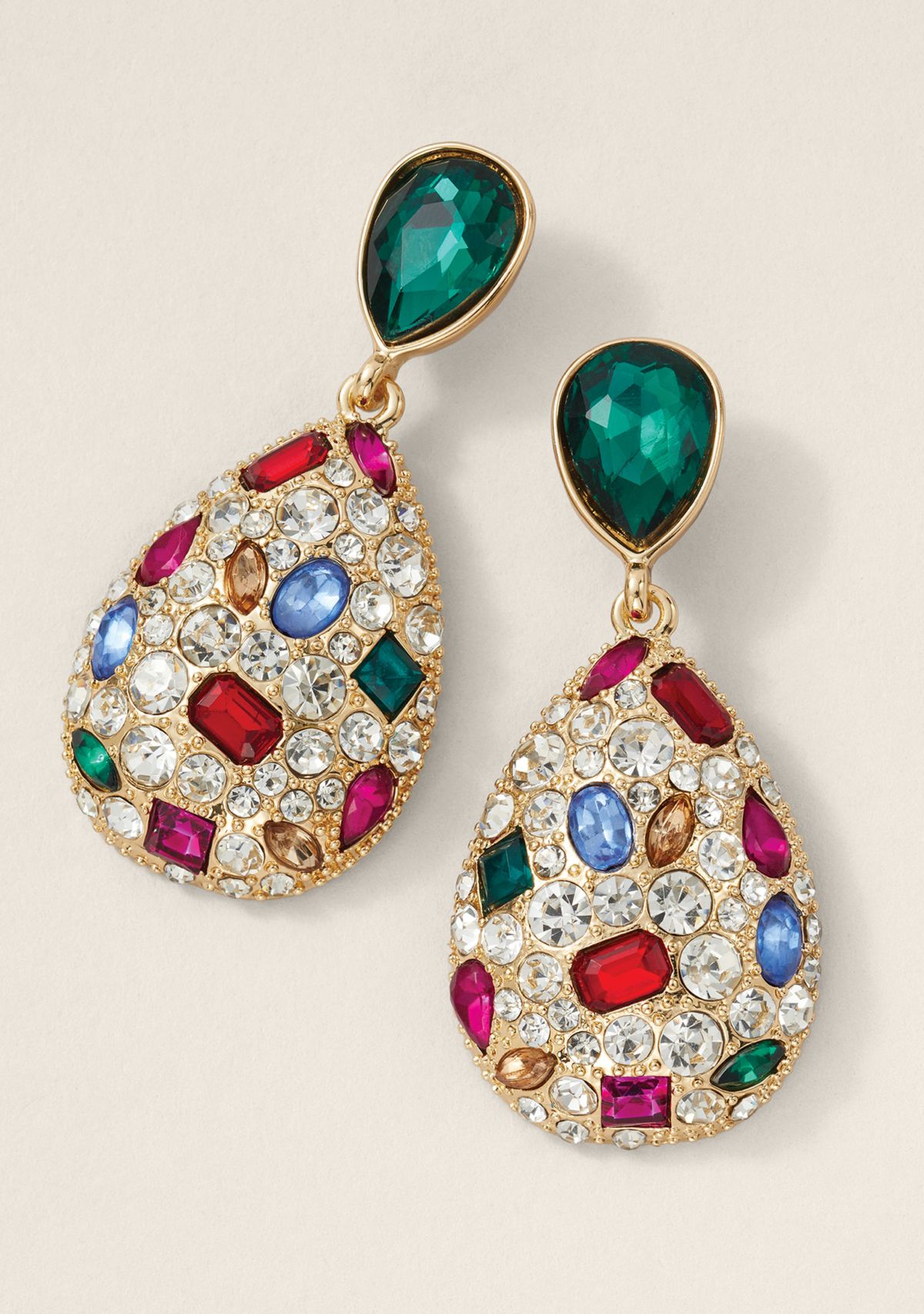 Sewing Down South x Crown & Ivy™ Pavé Pear Stone Drop Earrings