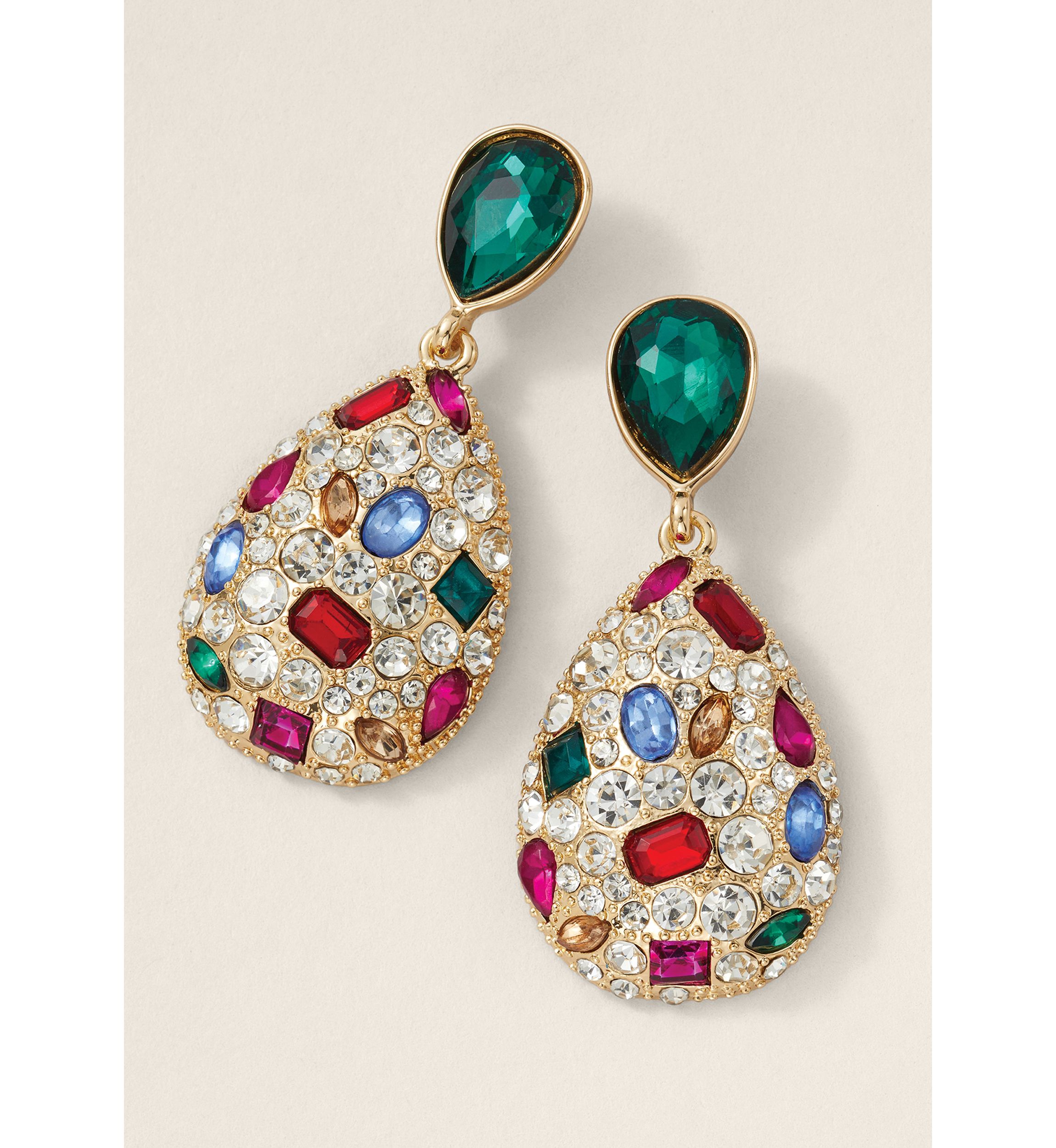 Sewing Down South x Crown & Ivy™ Pavé Pear Stone Drop Earrings