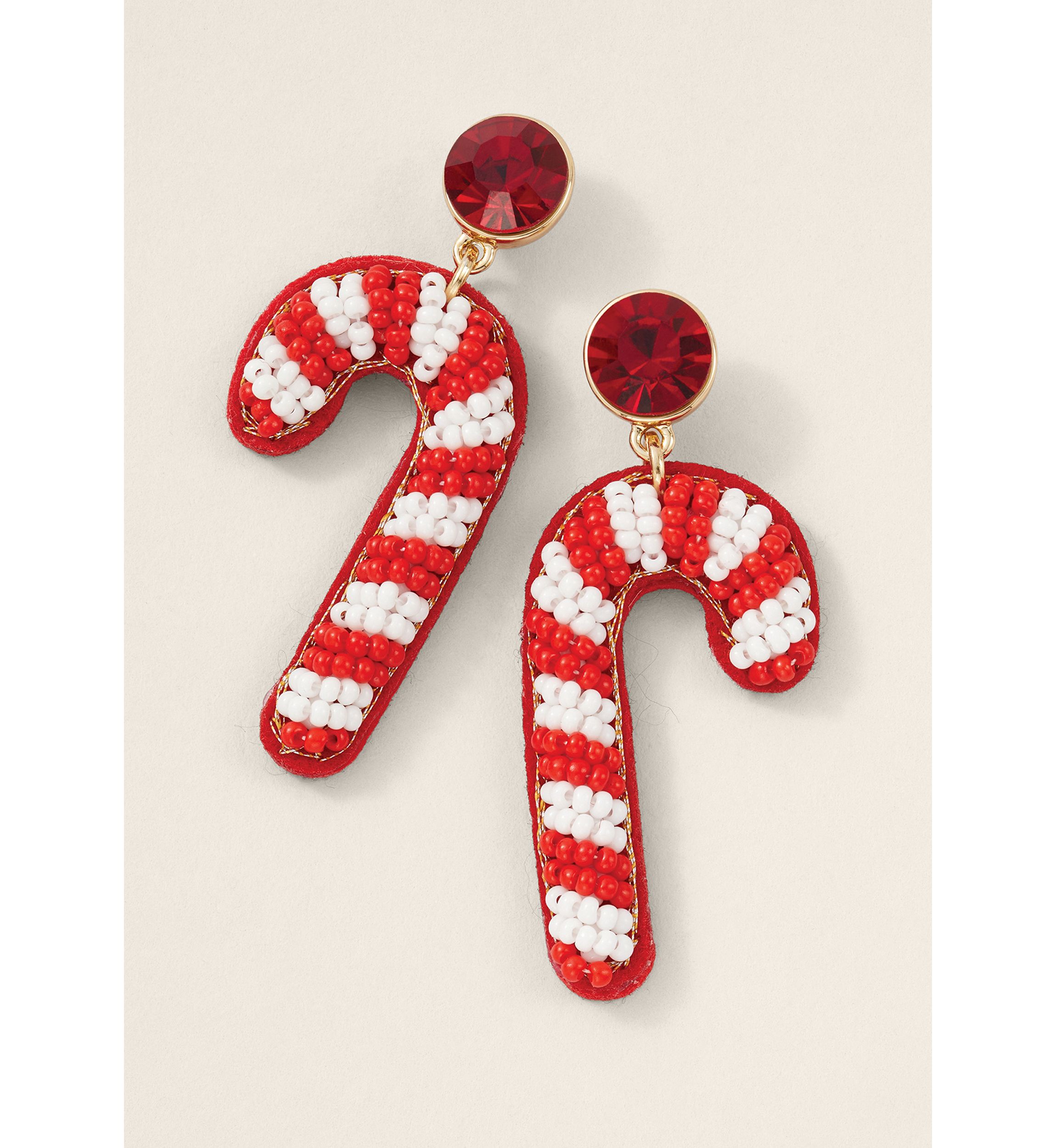 Sewing Down South x Crown & Ivy™ Beaded Candy Cane Drop Earrings