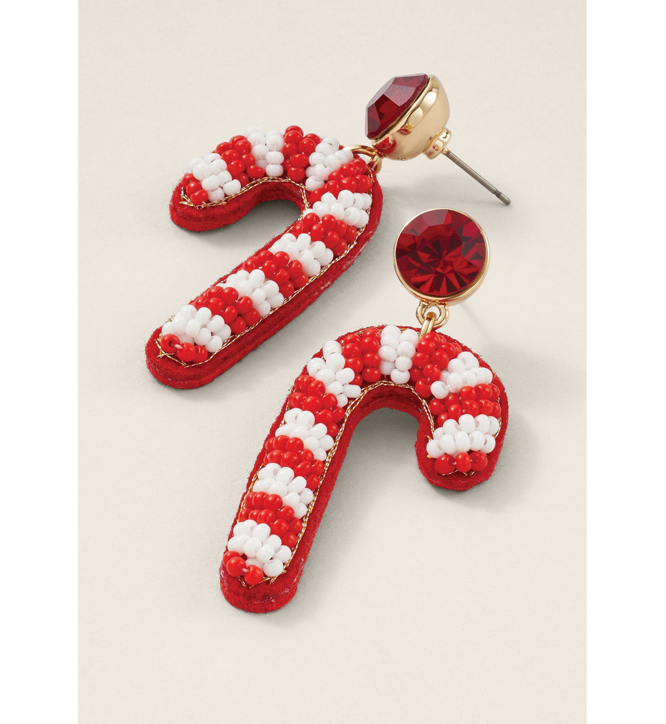 Sewing Down South x Crown & Ivy™ Beaded Candy Cane Drop Earrings