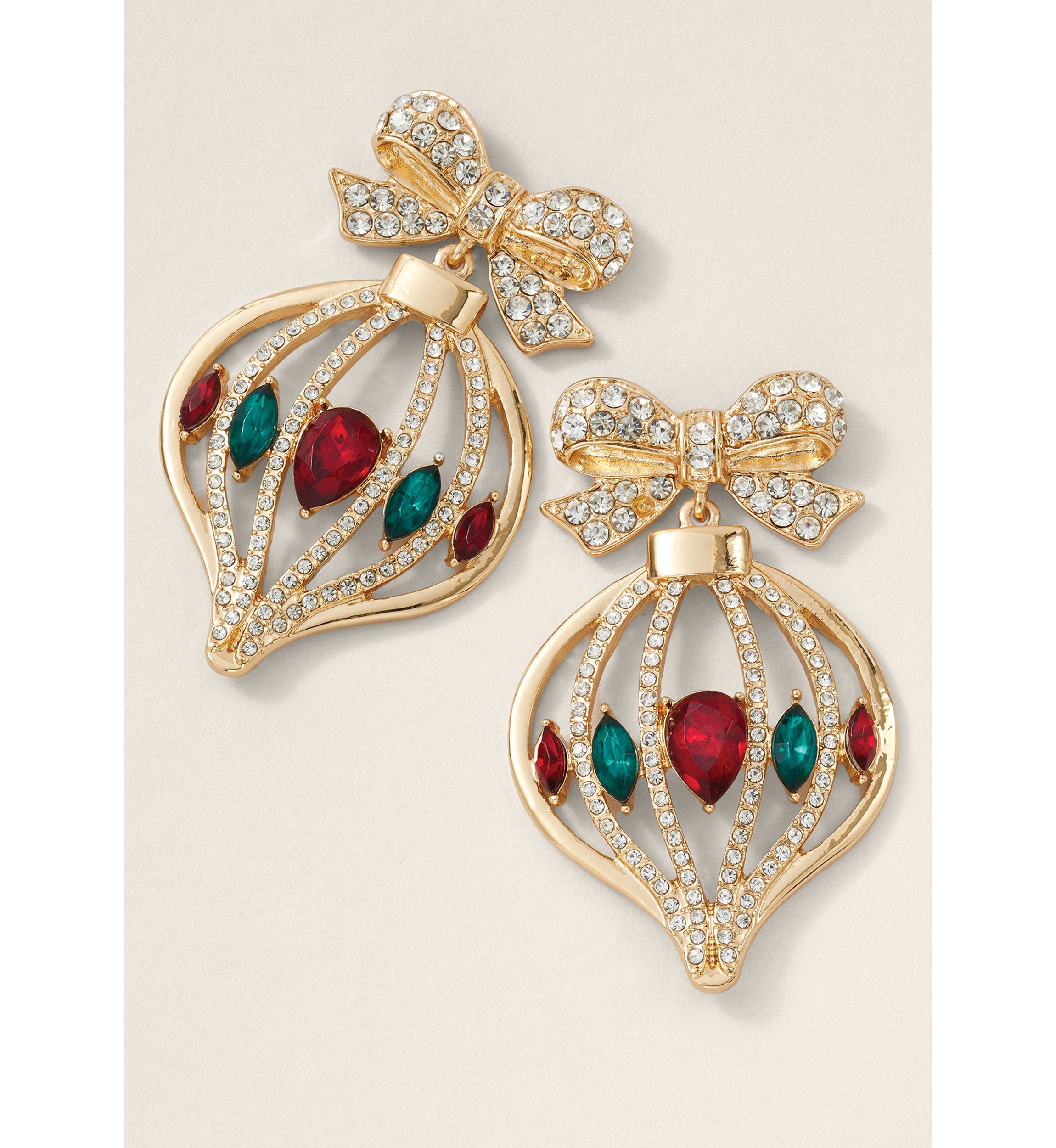 Gold Tone 54MM Pave Bow Ornament Drop Earrings
