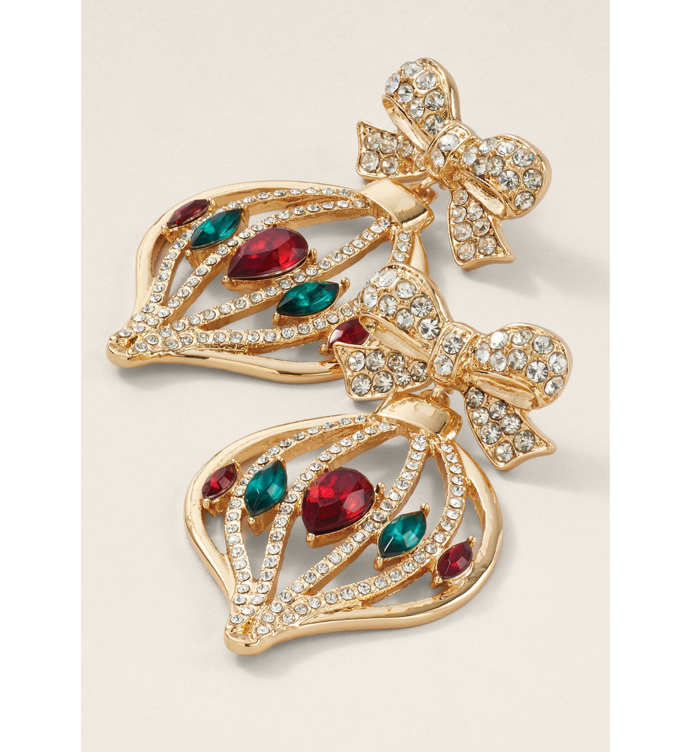 Gold Tone 54MM Pave Bow Ornament Drop Earrings