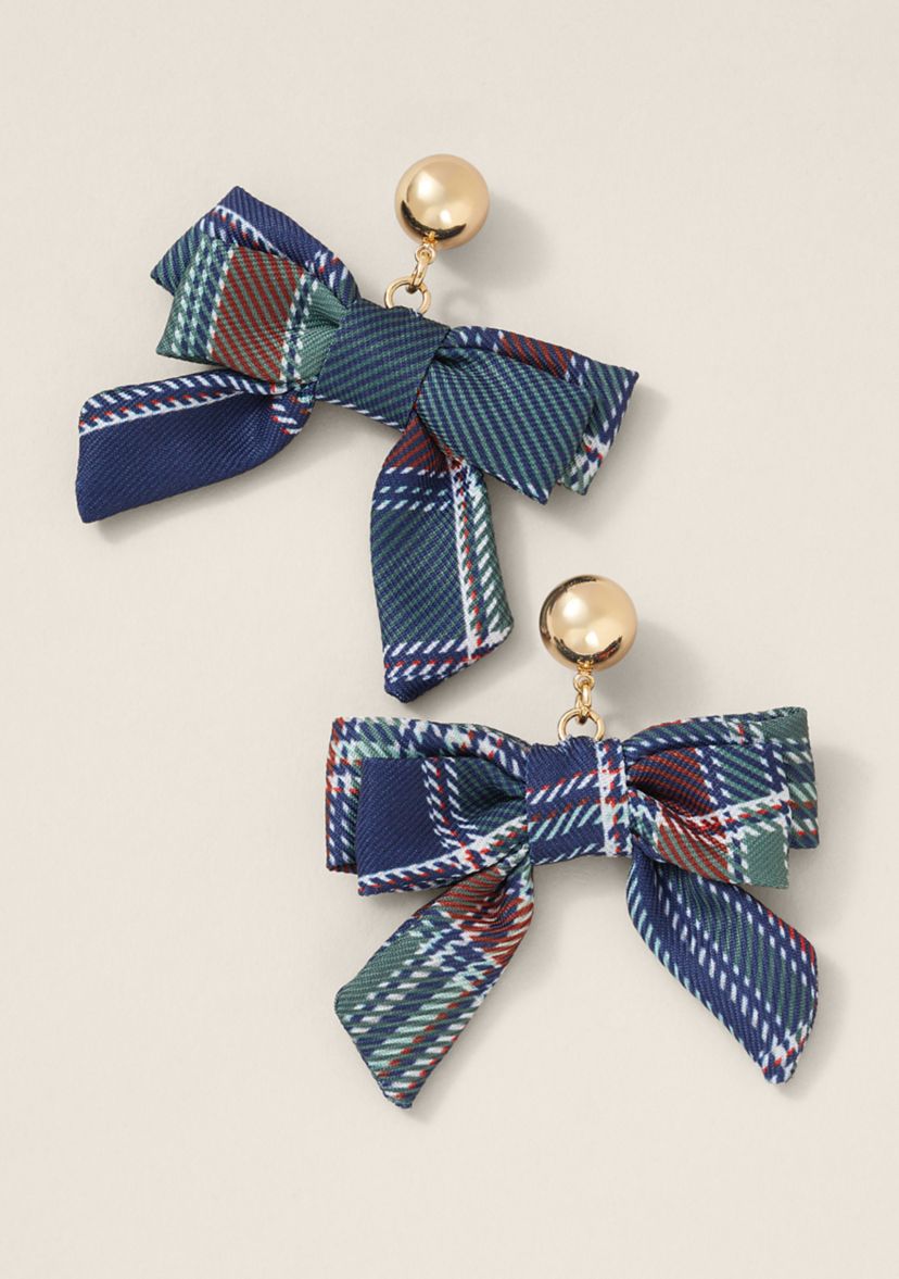 Sewing Down South x Crown & Ivy™ Green Plaid Bow Earrings
