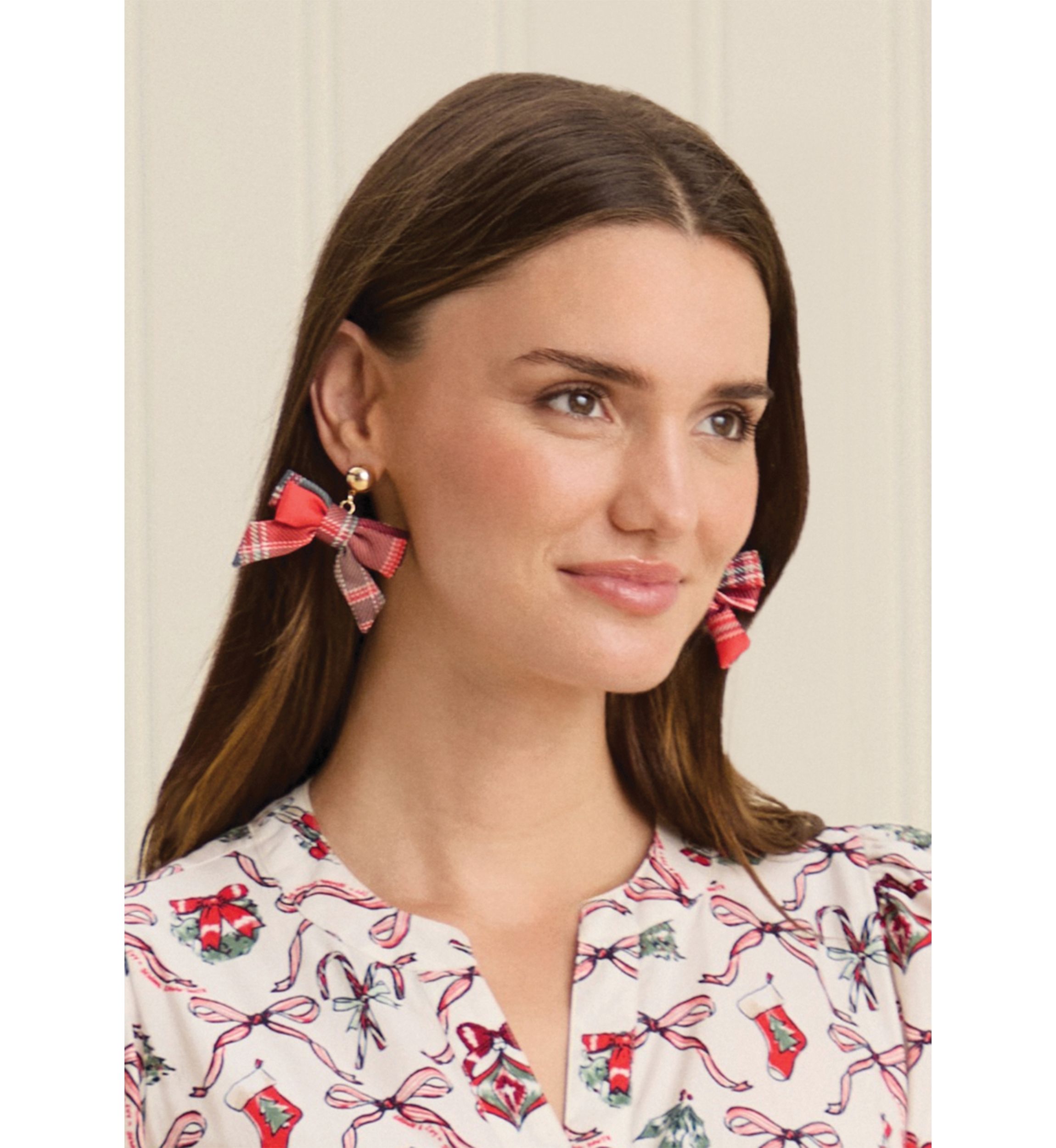 Sewing Down South x Crown & Ivy™ Red Plaid Bow Earrings