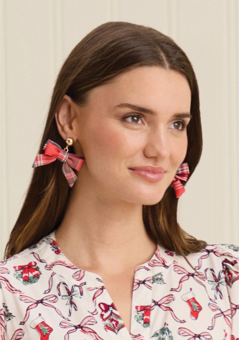 Sewing Down South x Crown & Ivy™ Red Plaid Bow Earrings