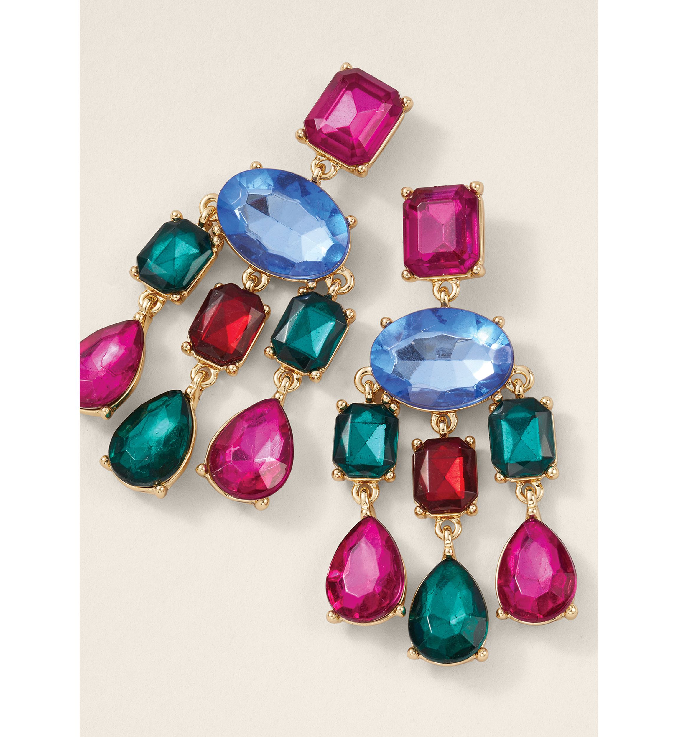 Gold Tone 57MM Statement Stone Chandelier Earrings