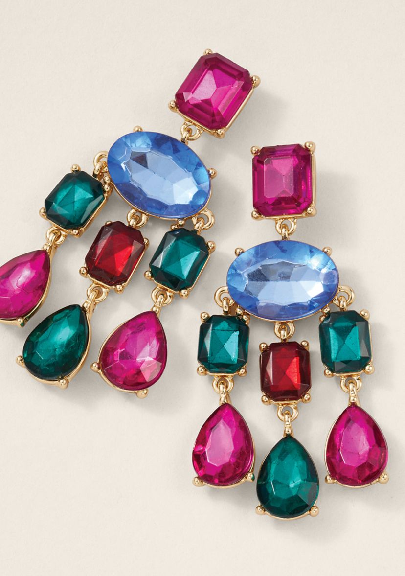 Gold Tone 57MM Statement Stone Chandelier Earrings