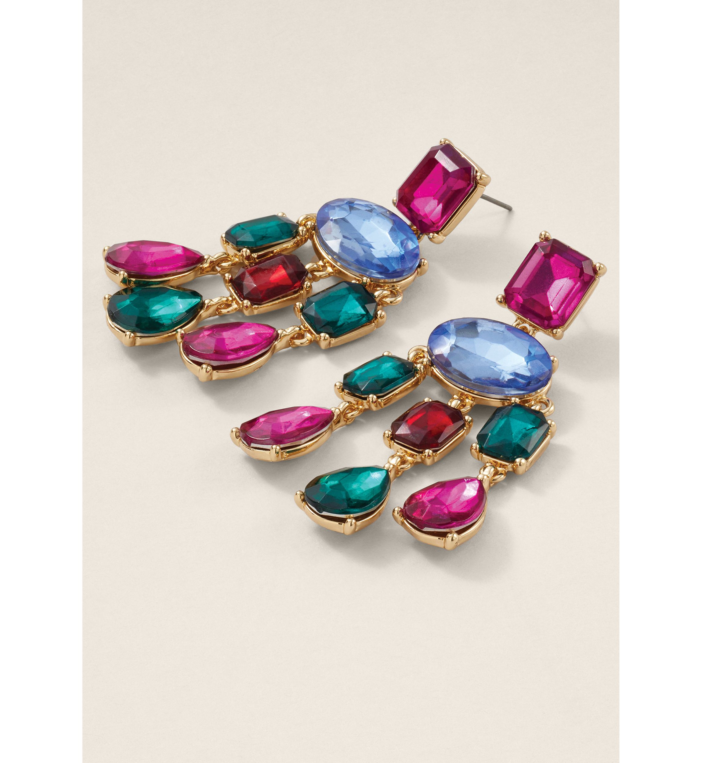 Gold Tone 57MM Statement Stone Chandelier Earrings