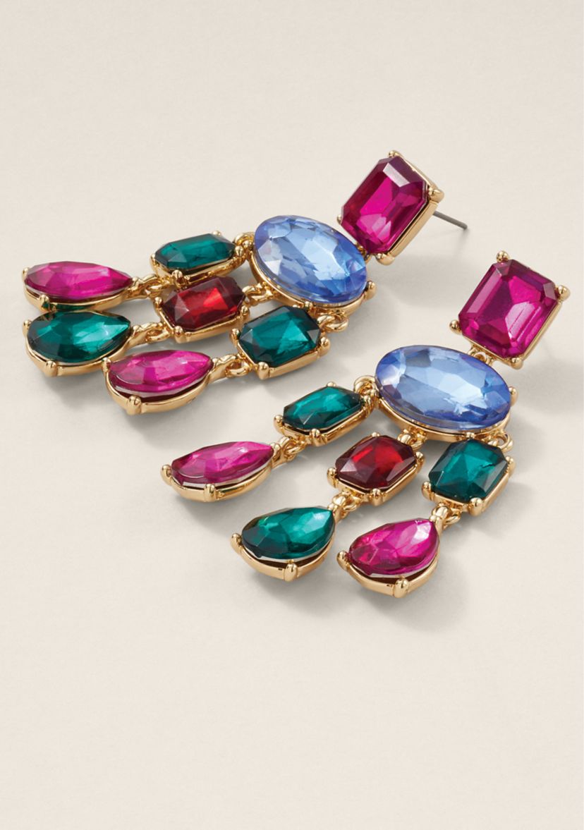Gold Tone 57MM Statement Stone Chandelier Earrings