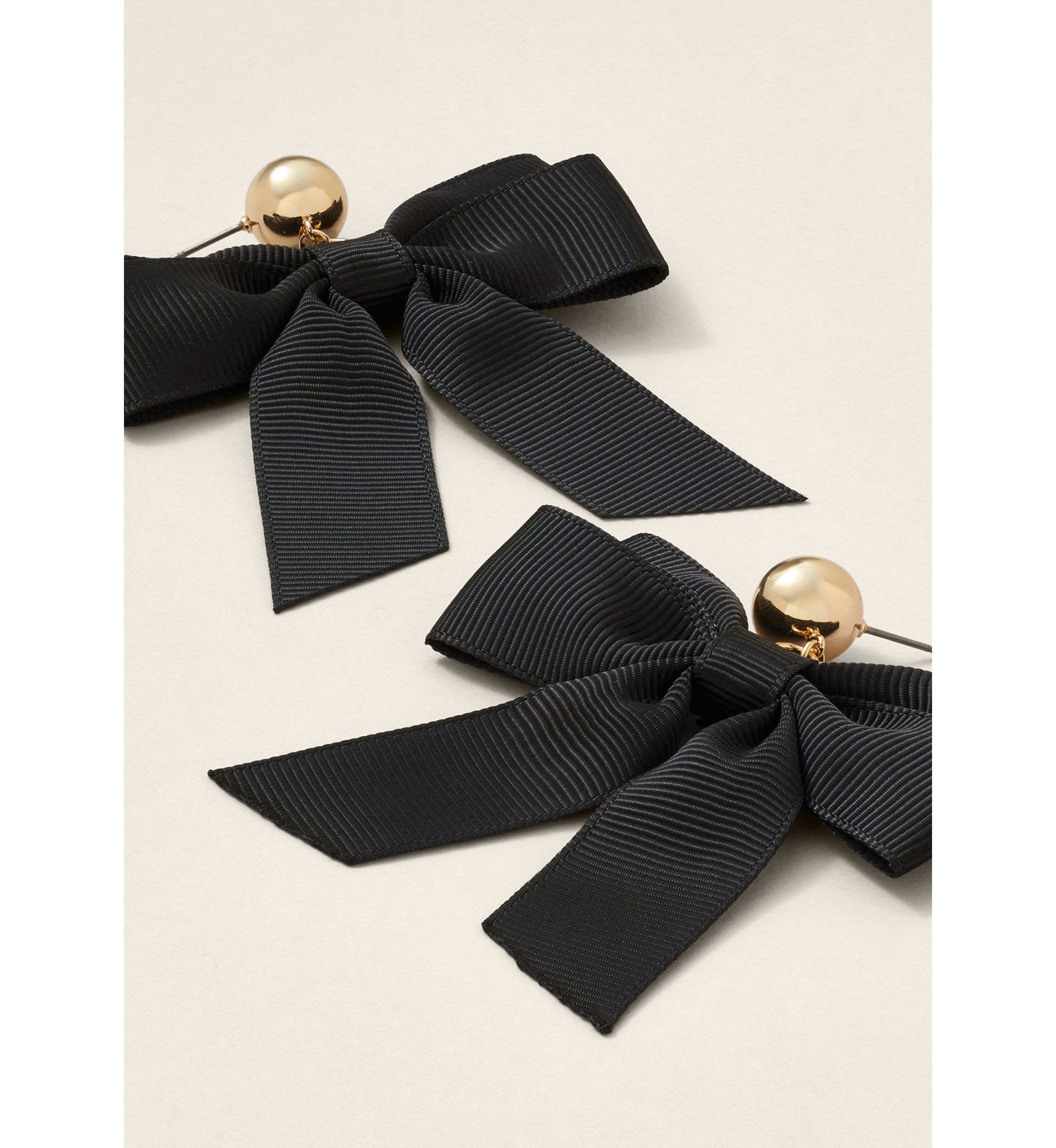 Gold Tone 57MM Black Ribbon Bow Drop Earrings