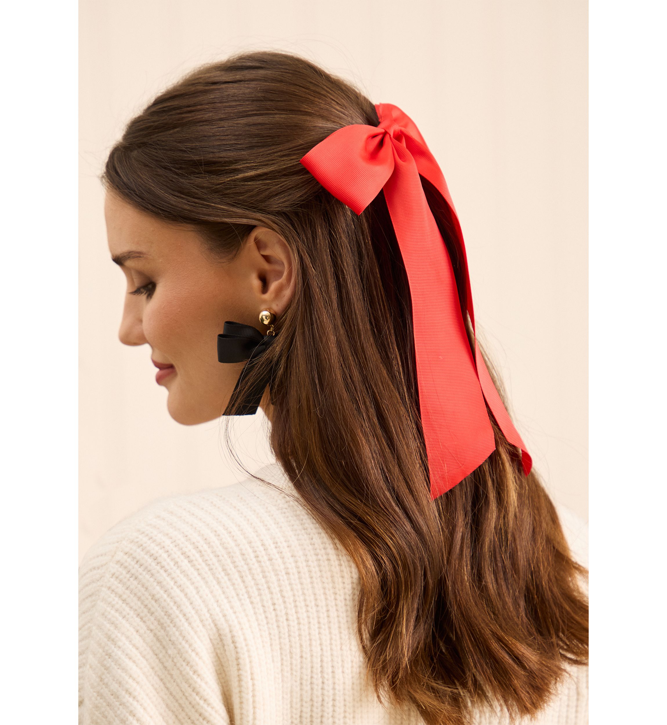 Gold Tone 57MM Black Ribbon Bow Drop Earrings