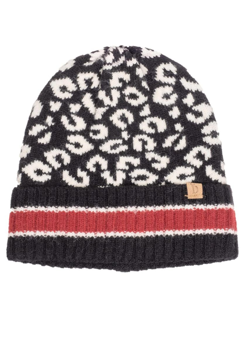 LEOPARD BEANIE WITH STRIPE CUFF
