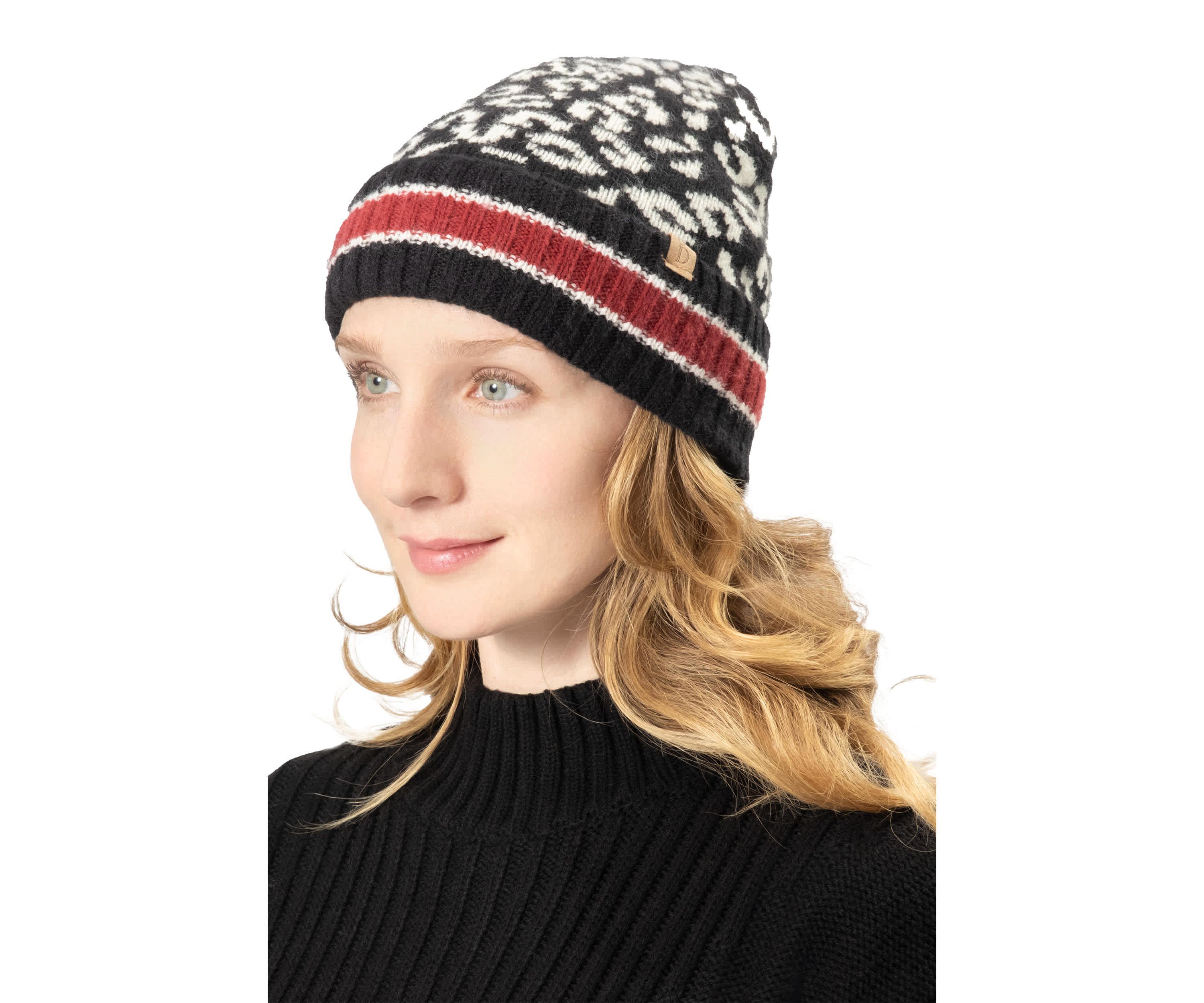 LEOPARD BEANIE WITH STRIPE CUFF