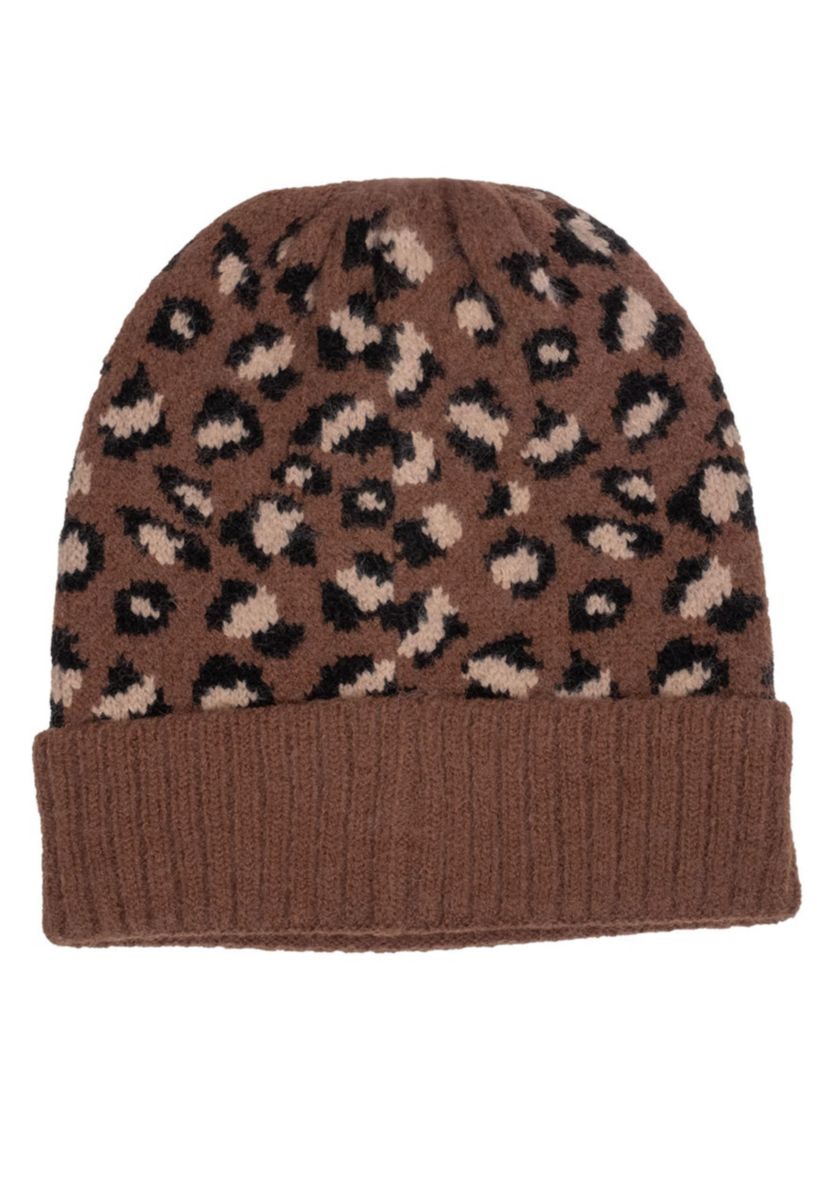 LEOPARD RIBBED BEANIE