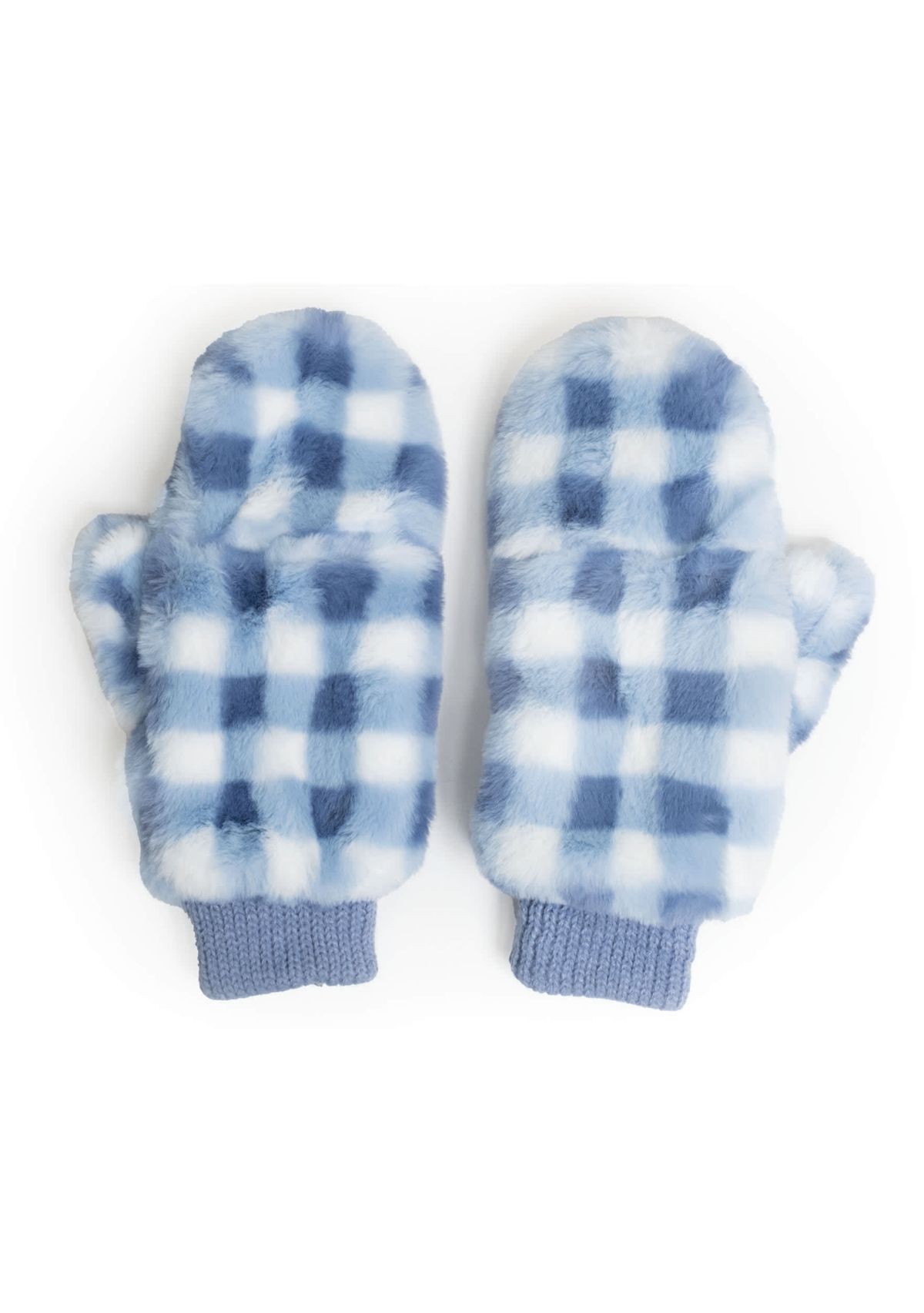CHECKERED FAUX FUR MITTENS