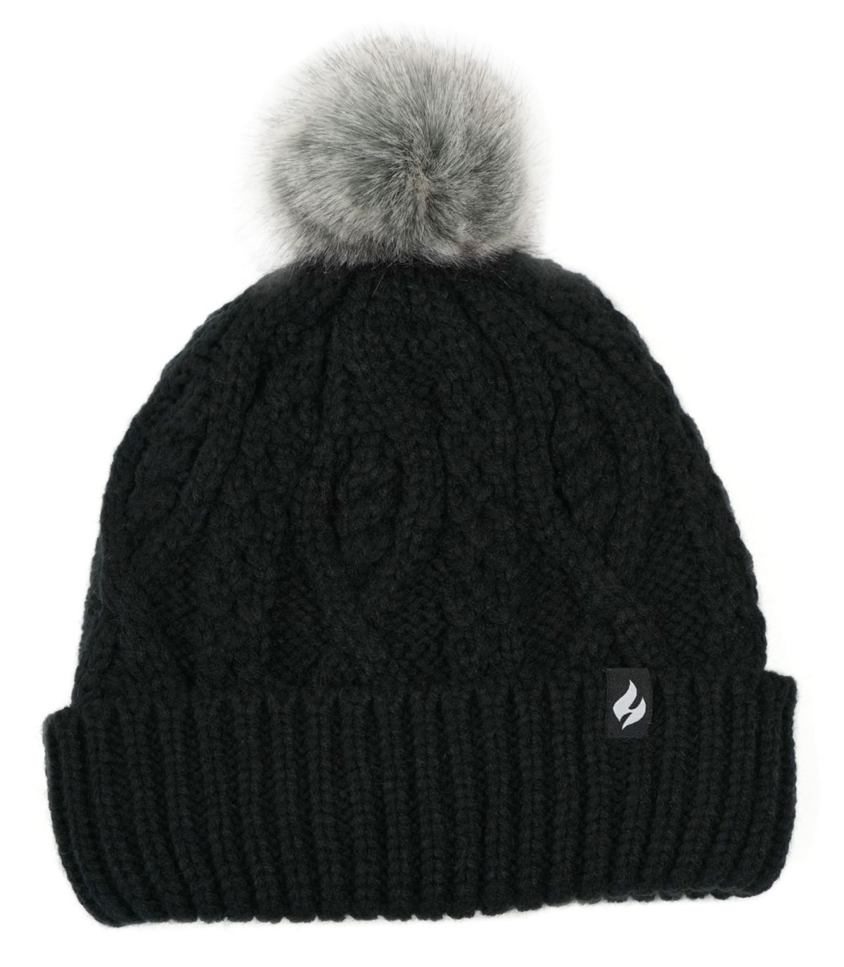 Brina Solid Cable Knit Roll Up Hat W/ Pom