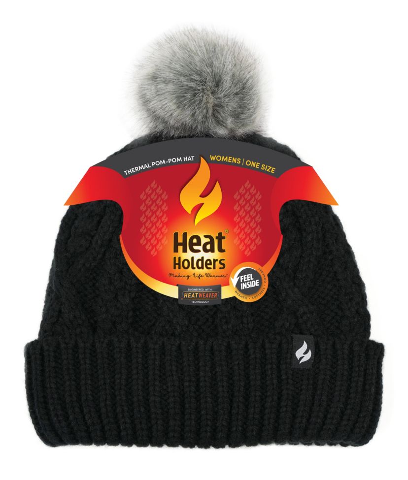 Brina Solid Cable Knit Roll Up Hat W/ Pom