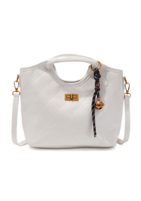 Adornia White Quilted Handle Bag with Bag Charms and Optional Strap
