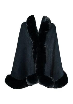Surrell Women's Knit Ruana with Faux Fur Trim