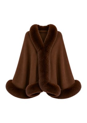 Surrell Women's Knit Ruana with Faux Fur Trim